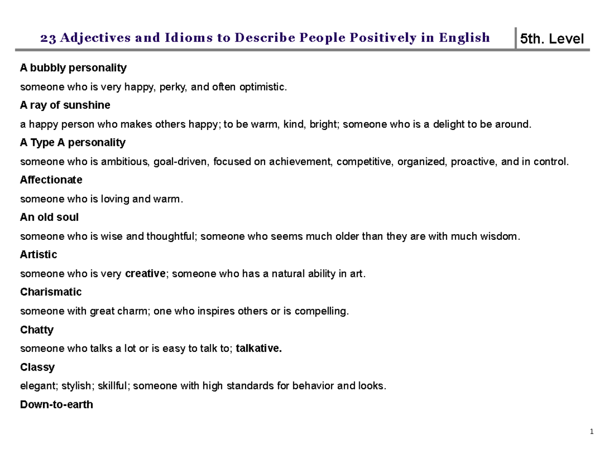 23 positive adjectives describe personality - 23 Adjectives and Idioms ...