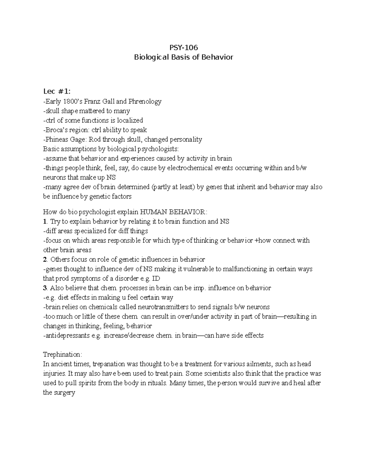 Developmental Psychology PSY 106 Course Class Notes - PSY- Biological ...