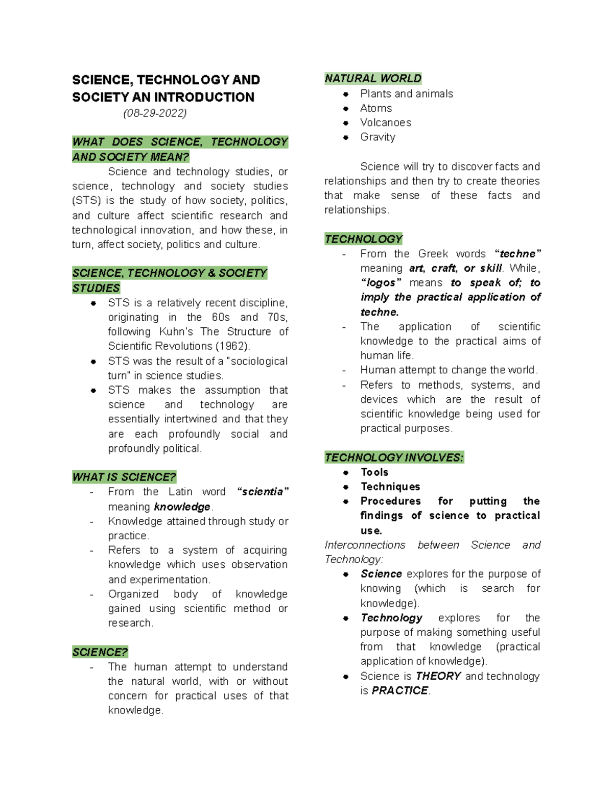 Sts-notes-midterms - STS SCIENCE - SCIENCE, TECHNOLOGY AND SOCIETY AN ...