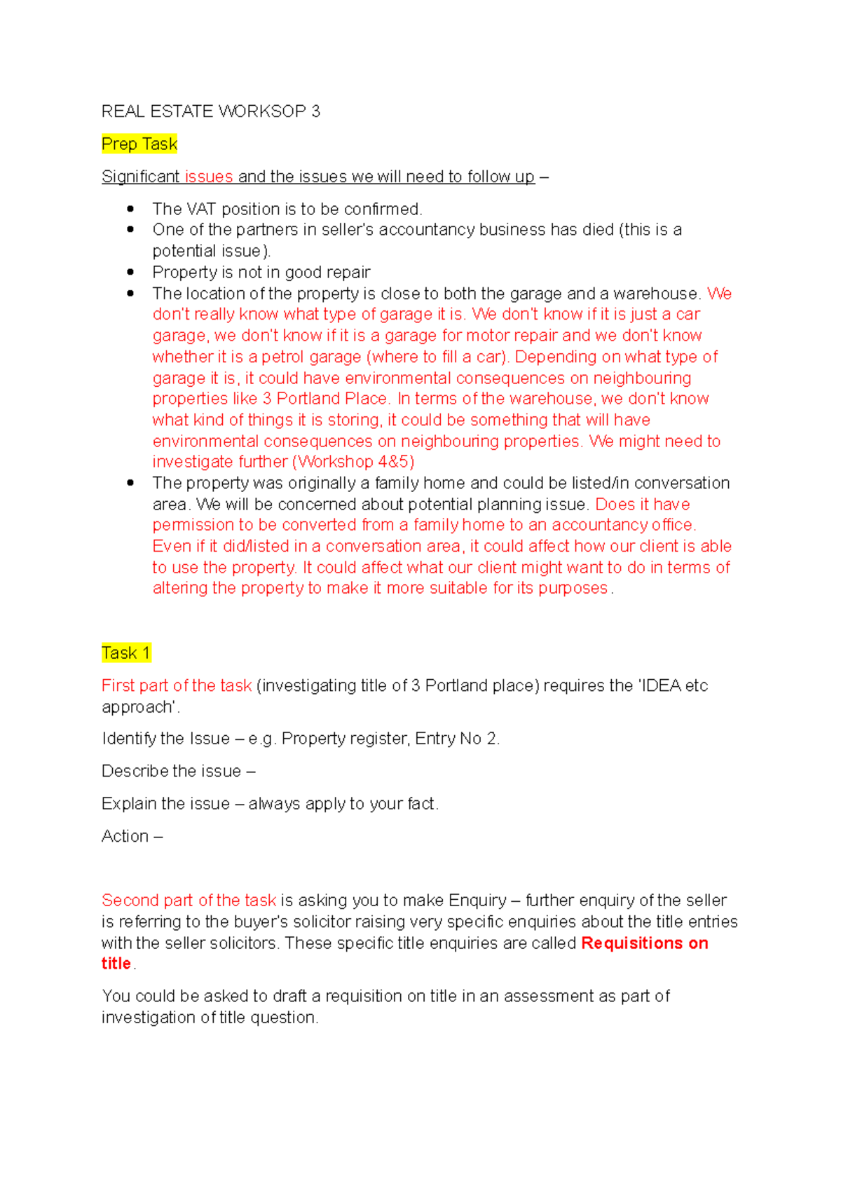 WS 3 - detailed notes - REAL ESTATE WORKSOP 3 Prep Task Significant ...