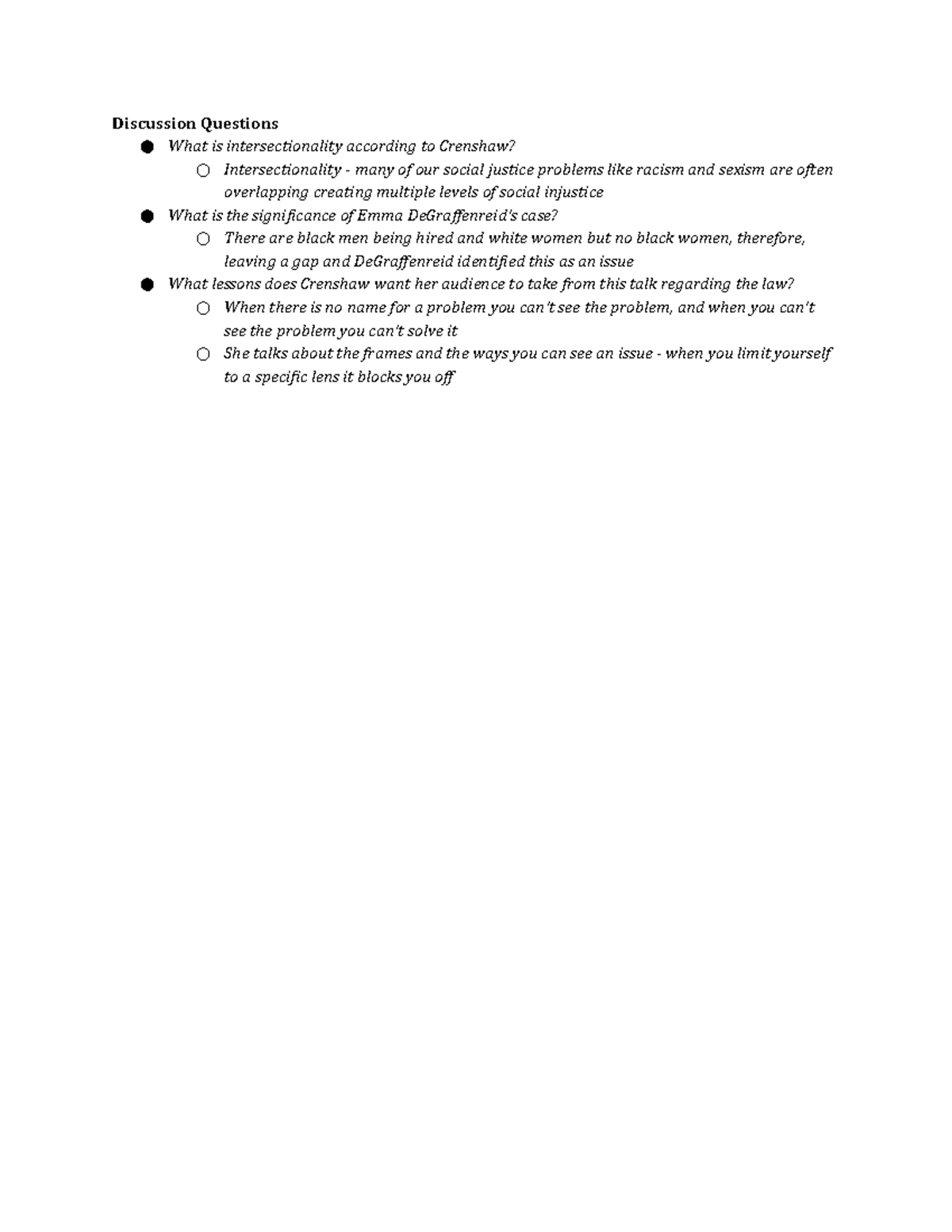 Lecture Notes Cara Fabre Discussion Questions What is