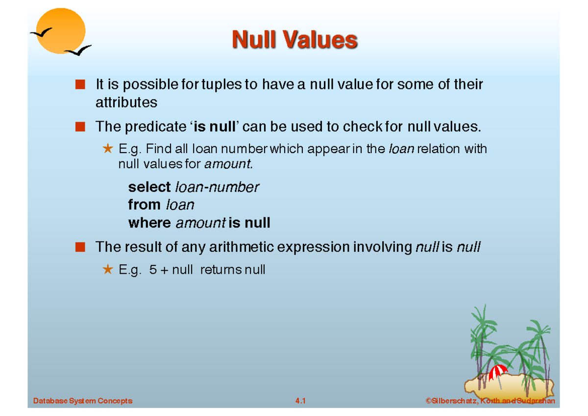 Ch42 try Null Values It is possible for tuples to have a null value for some of their Studocu