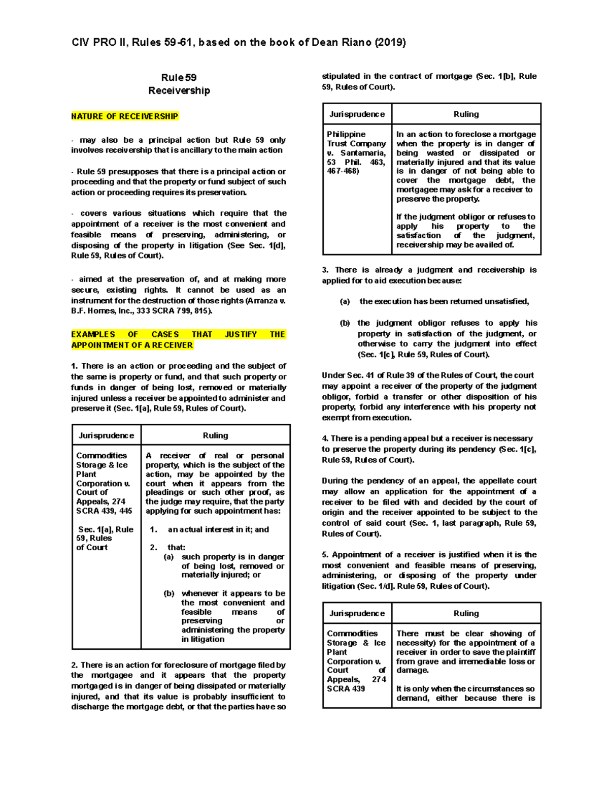 Rule 5961 Riano based Rule 59 Receivership NATURE OF RECEIVERSHIP