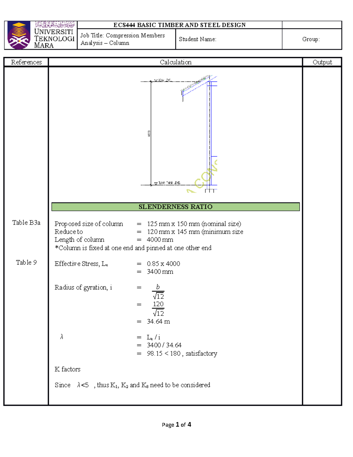 ECS444 DESIGN of TIMBER STRUCTURE: Compression Member - Job Title ...