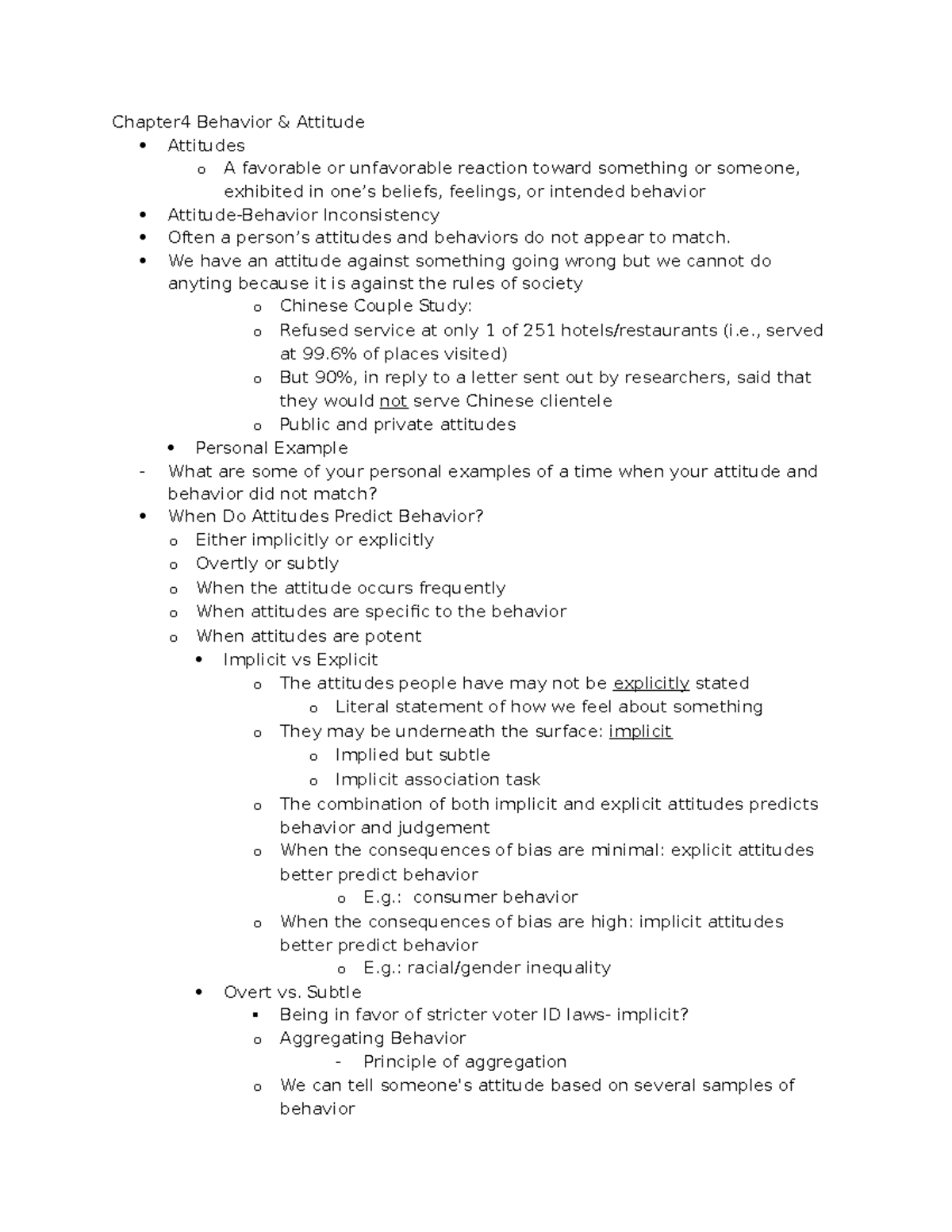 Chapter 4 Behavior - Lecture notes 4 - Chapter4 Behavior & Attitude ...