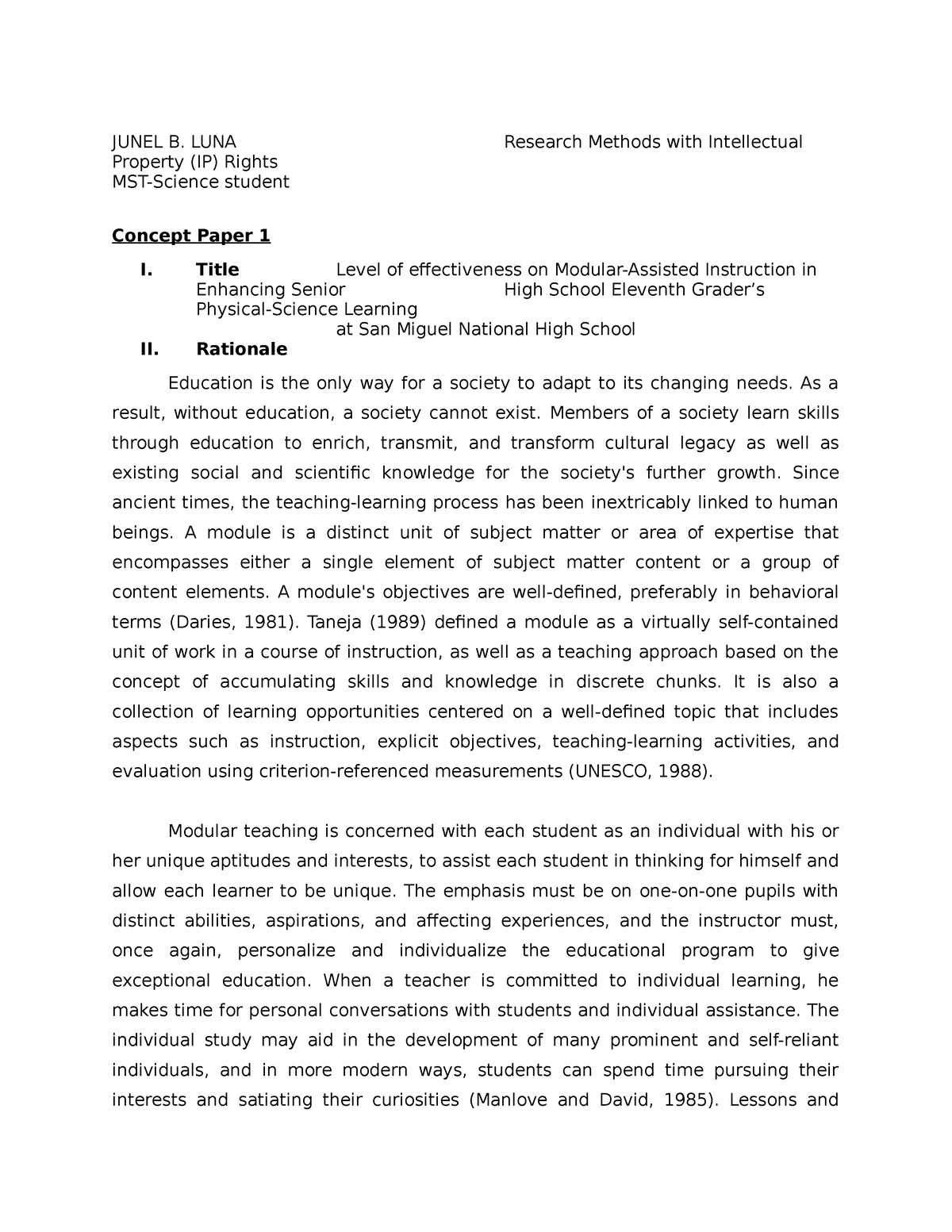 Concept-paper-sample - JUNEL B. LUNA Research Methods with Intellectual ...