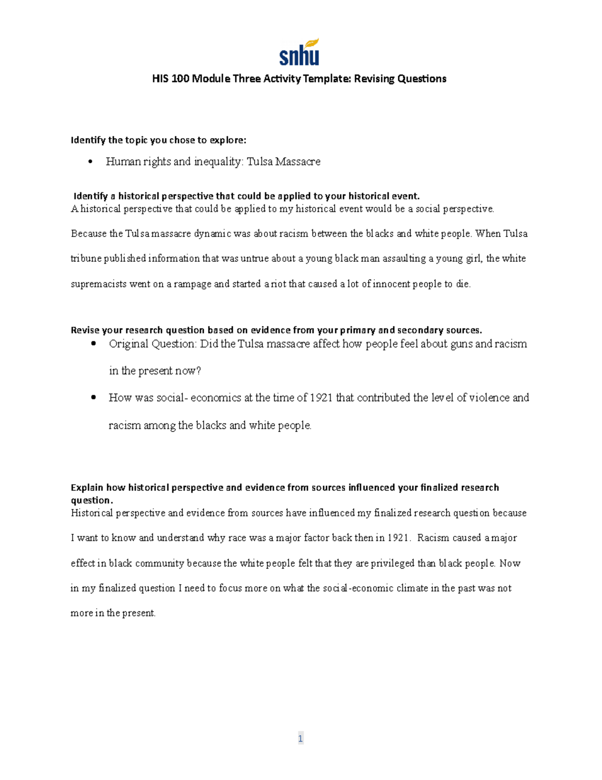 HIS 100 Module Three Activity Revising Questions Template - HIS 100 ...