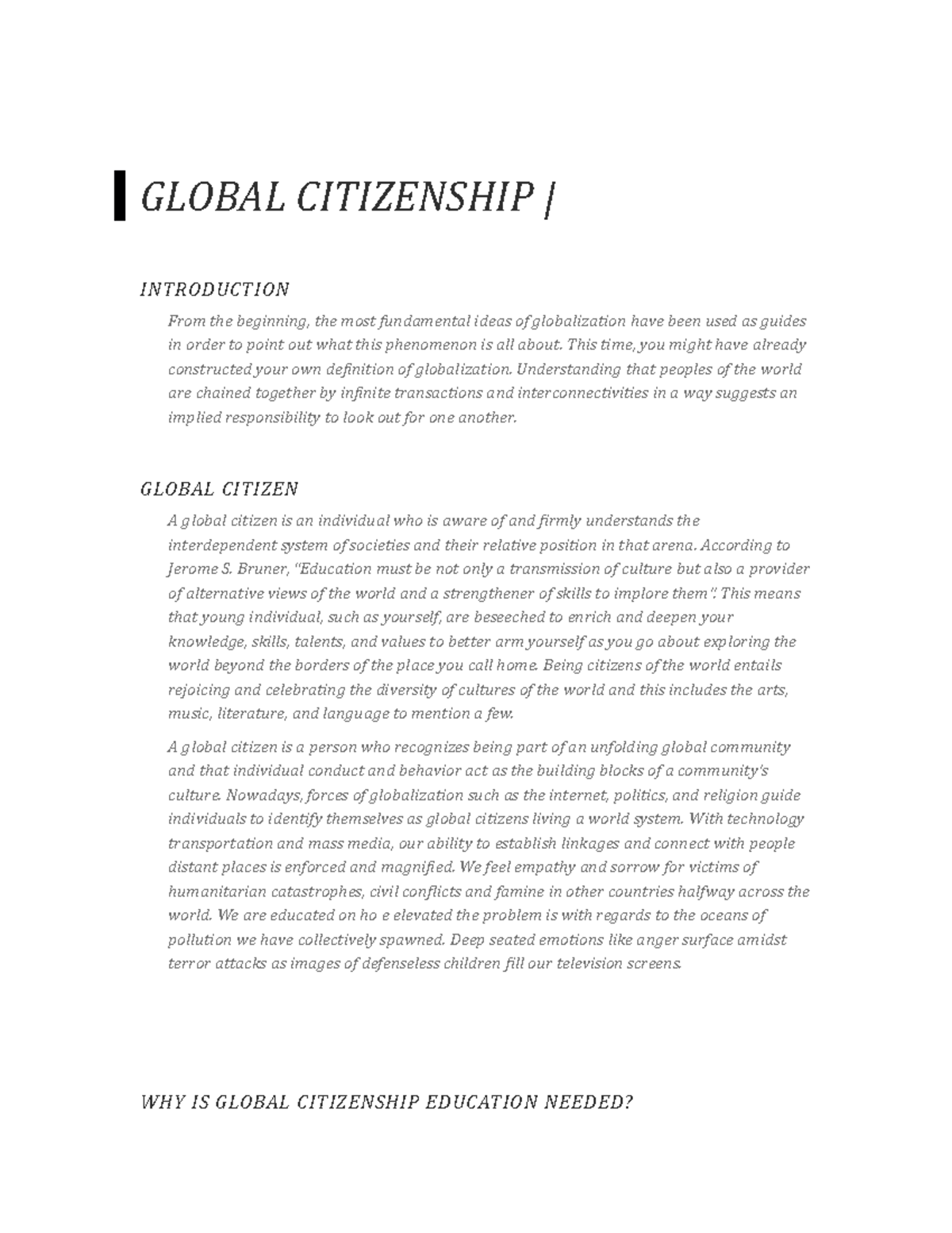 global citizenship essay topics