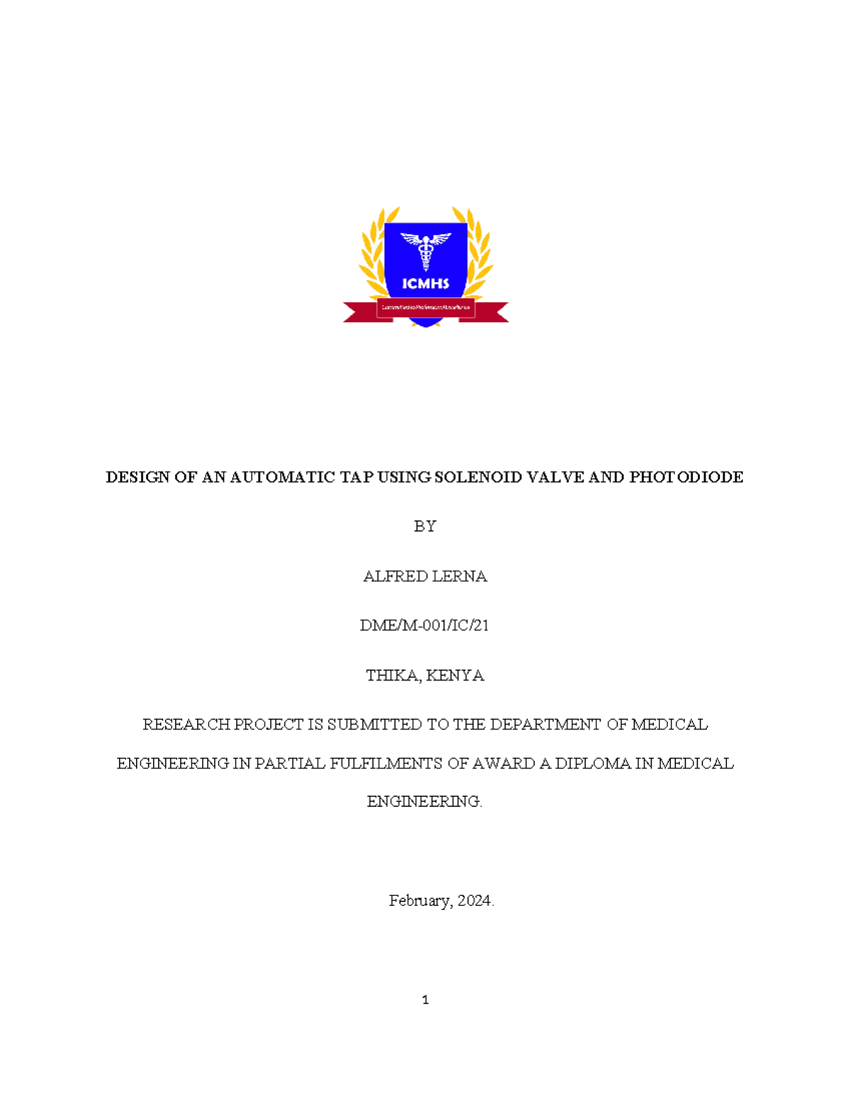 Alfred Research Proposal+ Project - DESIGN OF AN AUTOMATIC TAP USING ...