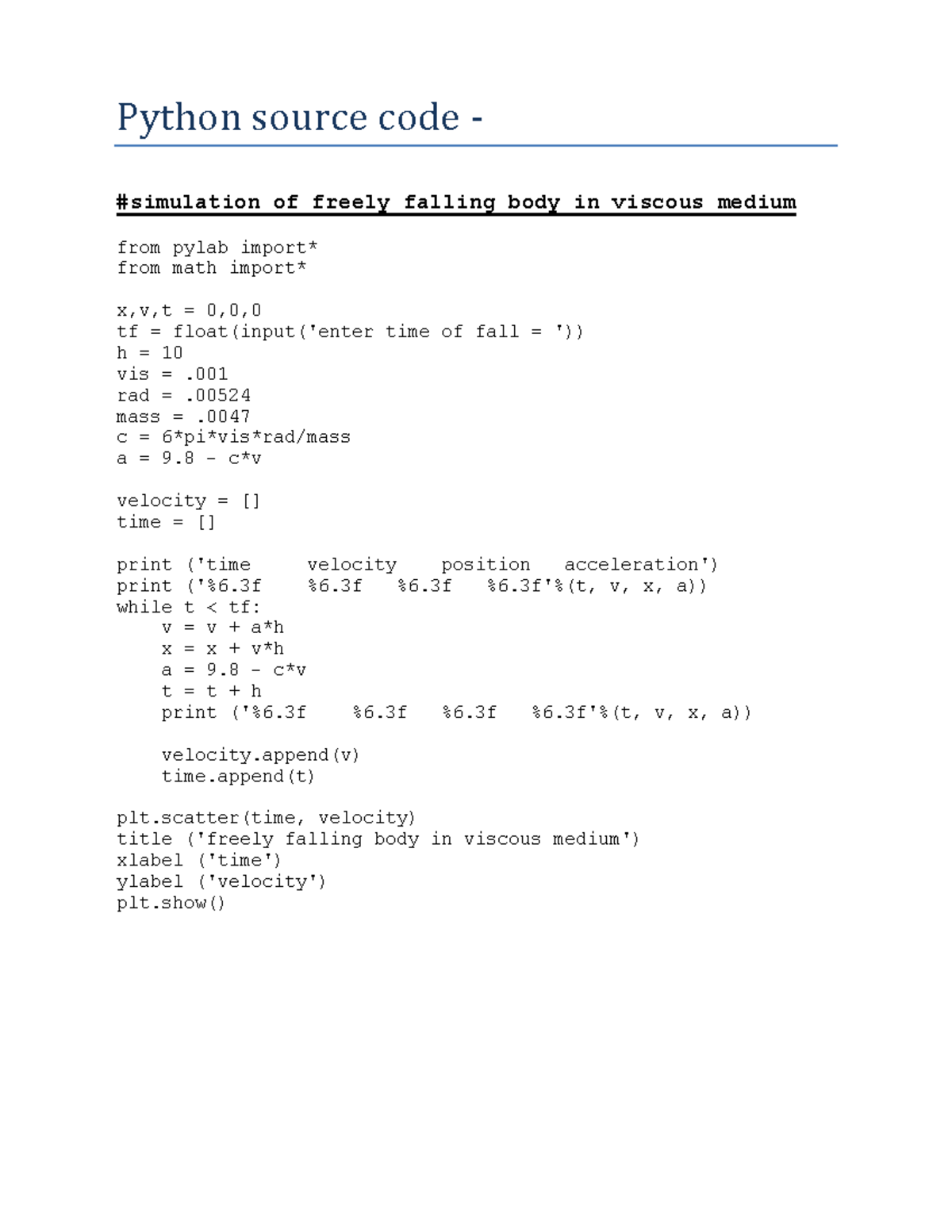 Project - python - data - Python source code - #simulation of freely ...