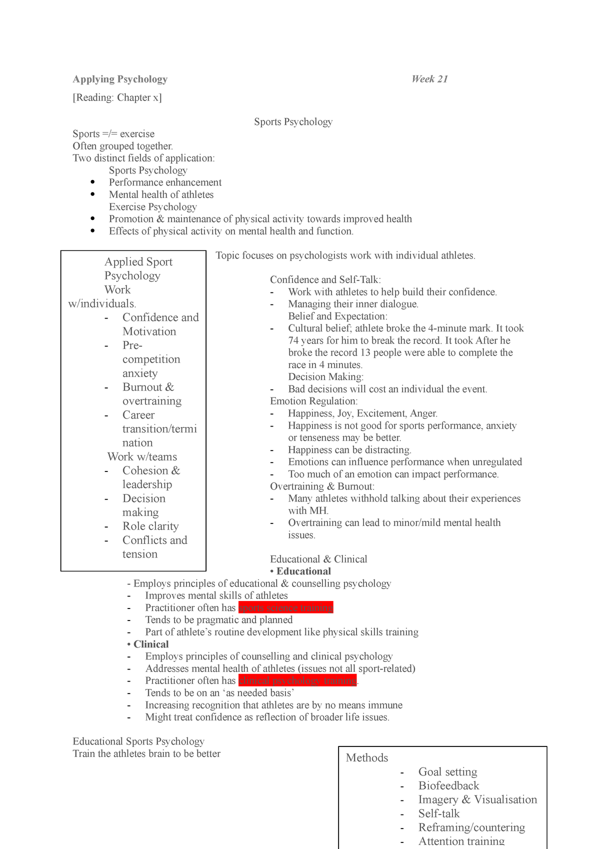 sports psychology assignments