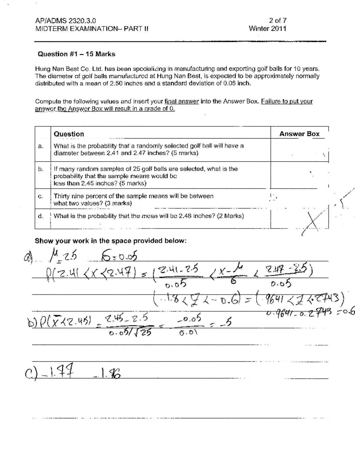 Exam Winter 2011, questions and answers - 2320.3 MIDTERM PART II 2 of7 ...