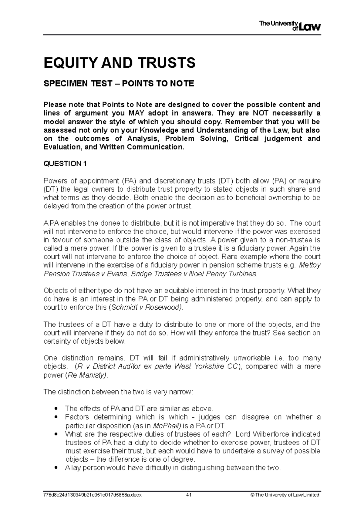 2223 ma equityv ce01 specimen test points to note - EQUITY AND TRUSTS ...