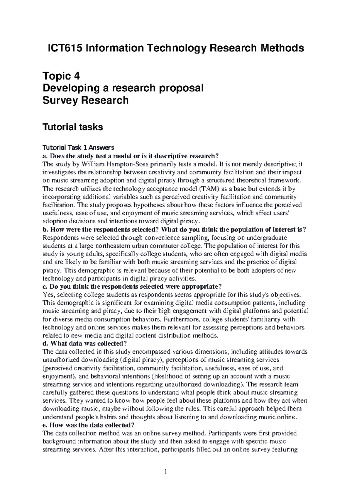 ICT615 Topic 4 tut-Developing a research proposal -34559349 - 1 ICT615 ...