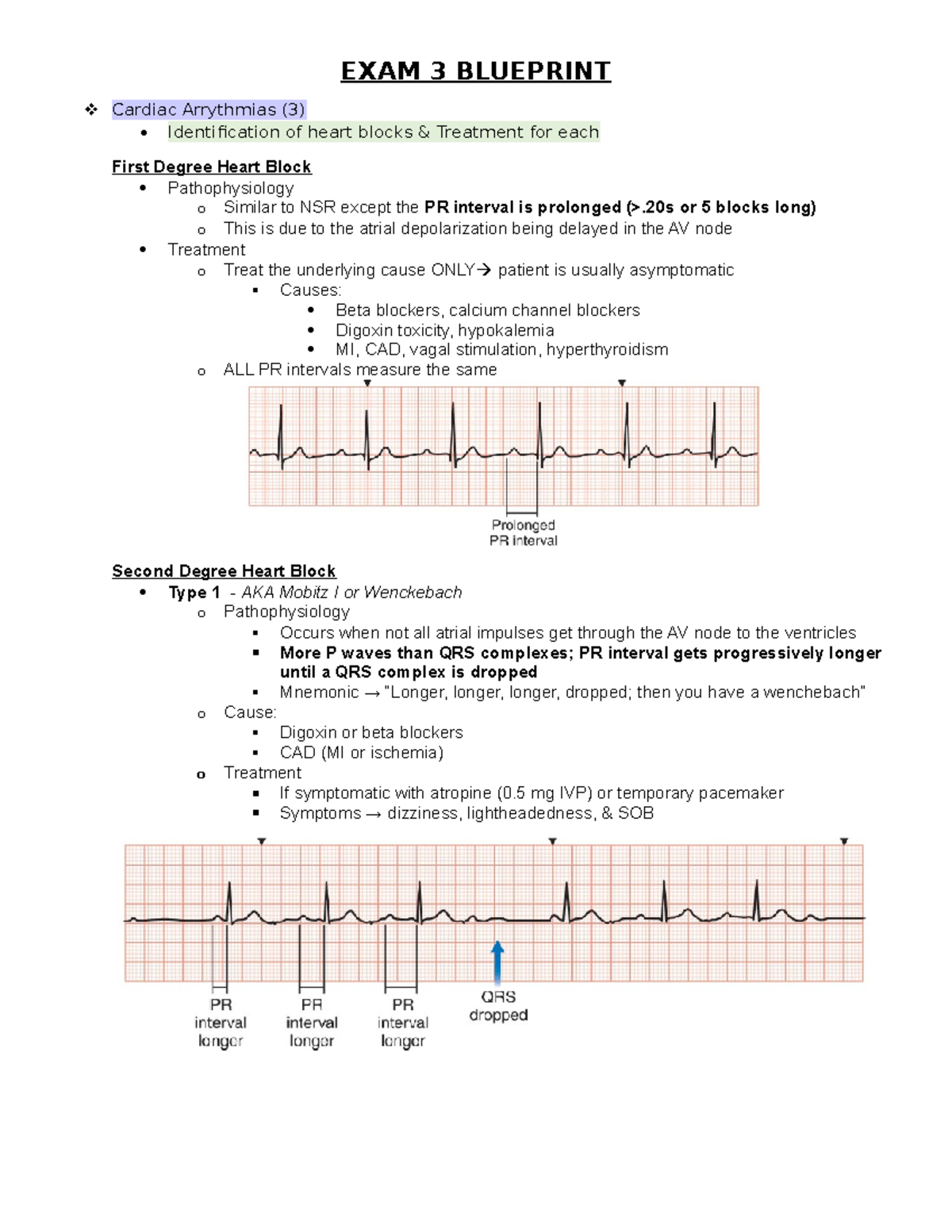 Exam 3 Blue print - EXAM 3 BLUEPRINT Cardiac Arrythmias (3 ...