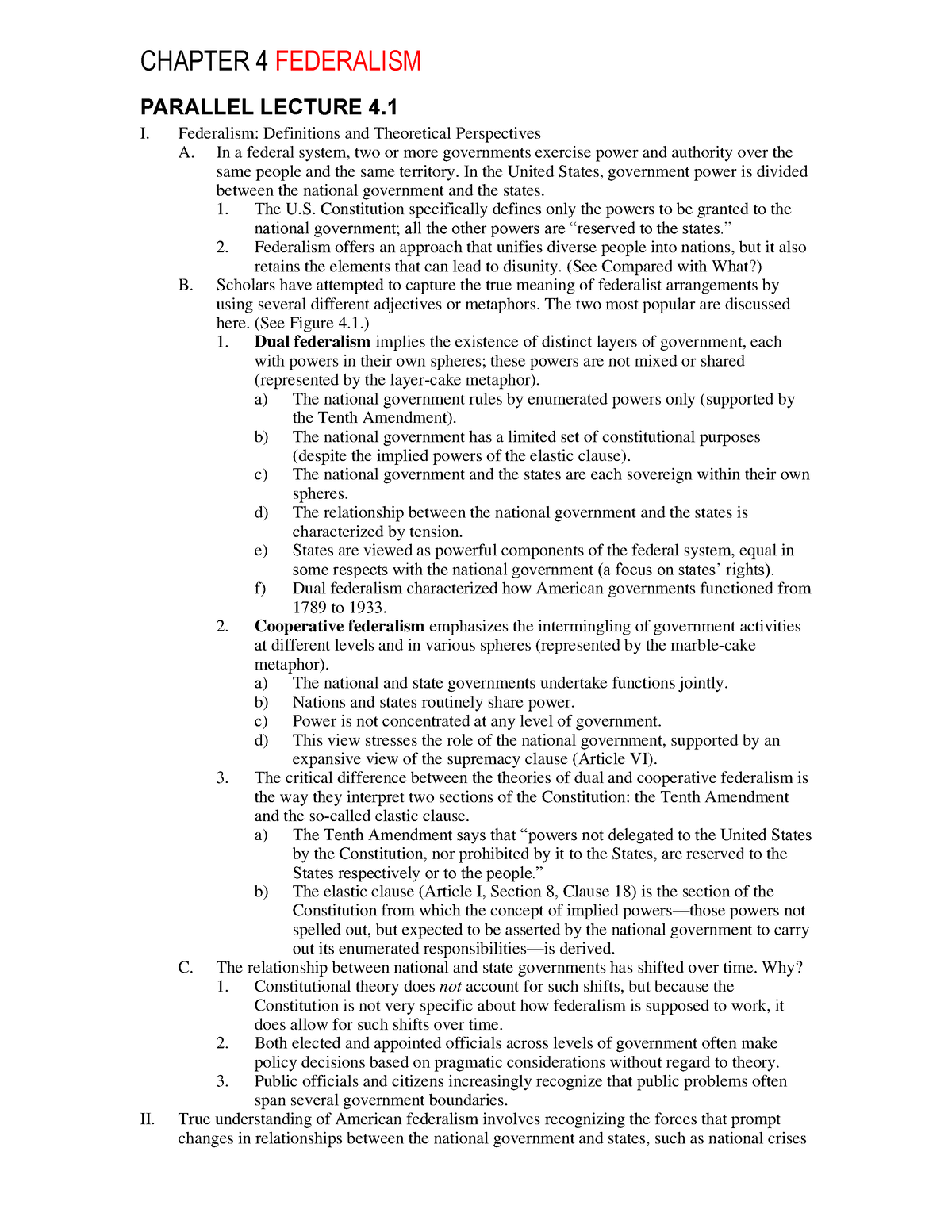 Ch04 Federalism Science Politique Chapter 4 Federalism Parallel Lecture 4 I Federalism