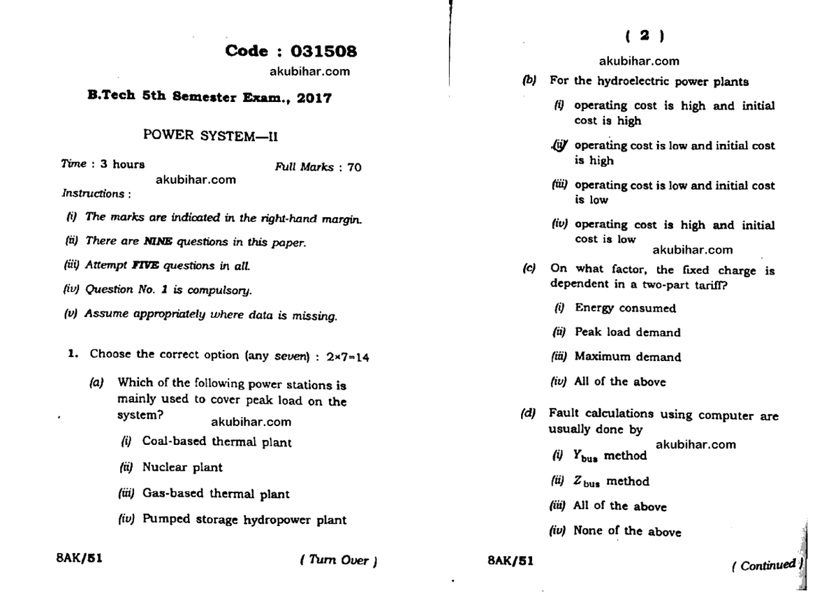 Btech Ee 5 Sem Power System 2 031508 2017 - B.tech(IT), B.Tech(CSE ...