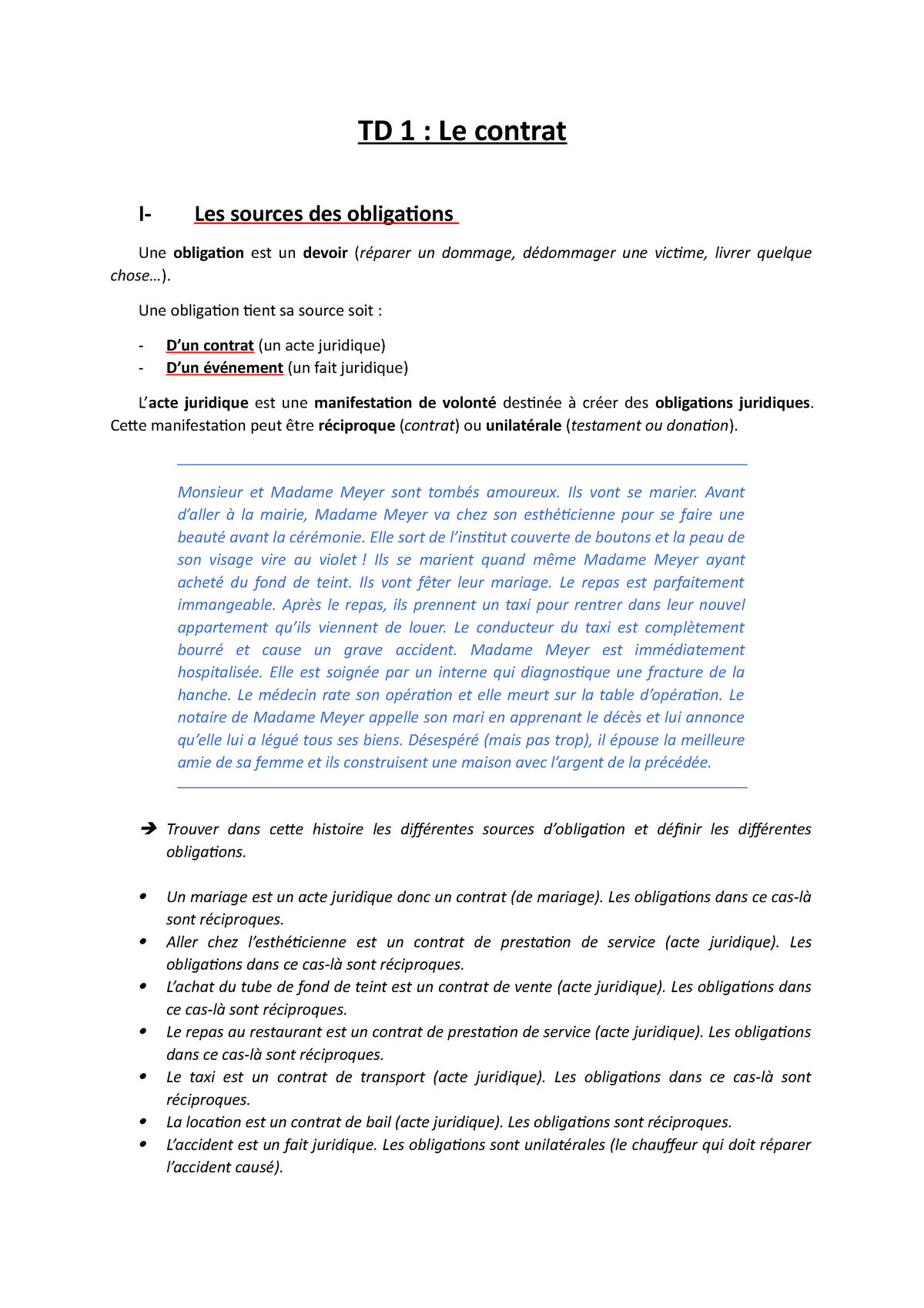 TD Droit Des Contrats Et De La Consommation - TD 1 : Le Contrat I- Les ...