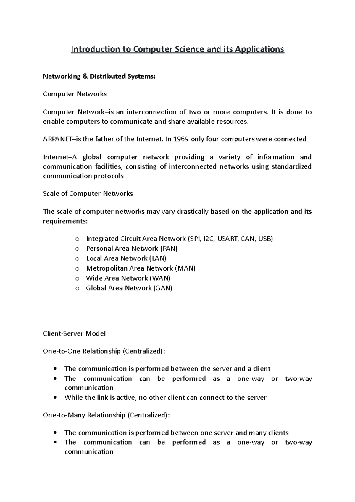 Introduction to Computer Science and its Applications - It is done to ...