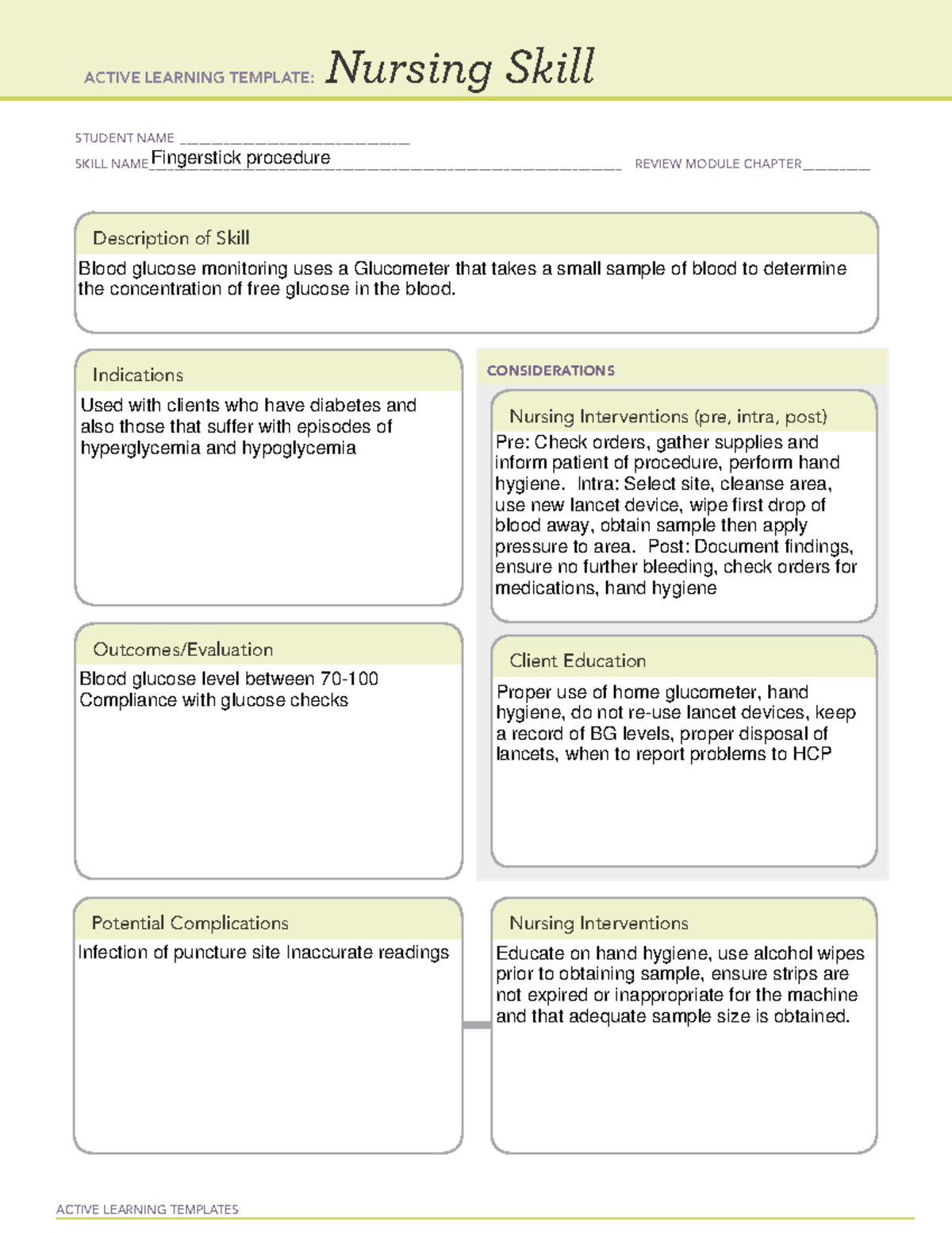 Fingerstick procedure nursing skill active learning template ACTIVE