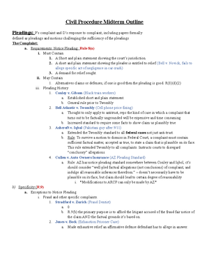 MBE - Outline - CIVIL PROCEDURE PROFESSOR MARGARET LEMOS DUKE ...