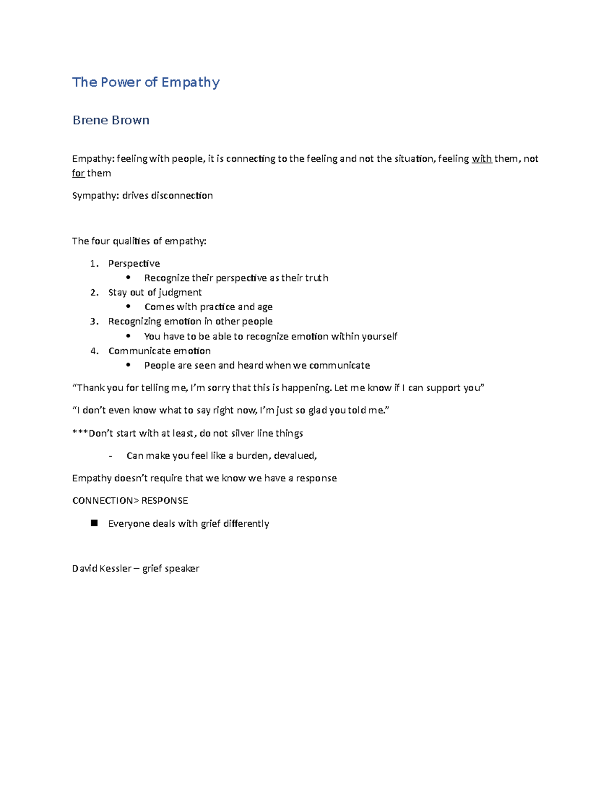 Empathy and Sympathy - notes from class - The Power of Empathy Brene ...