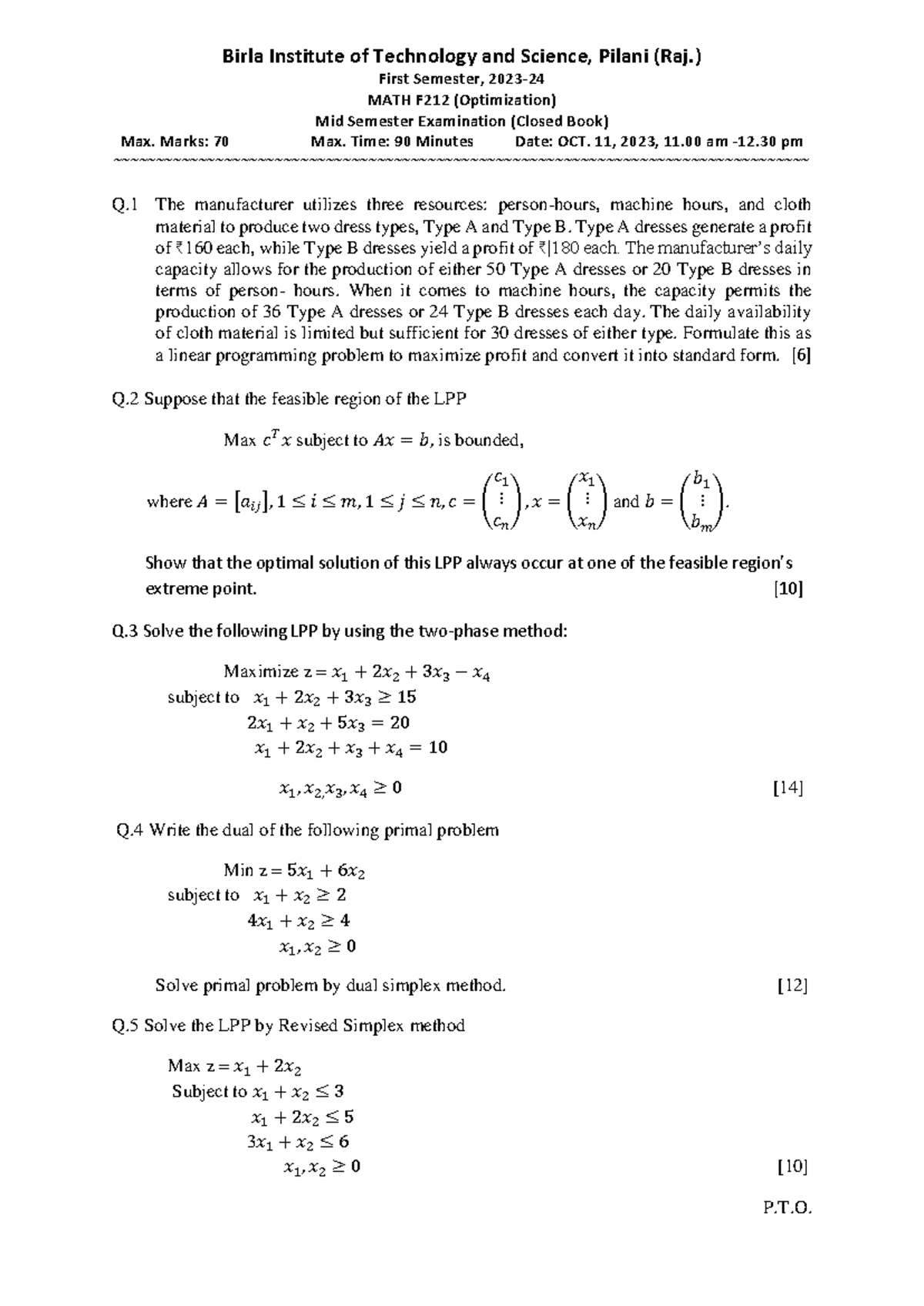 Midsem 2023 exam solution - Birla Institute of Technology and Science ...