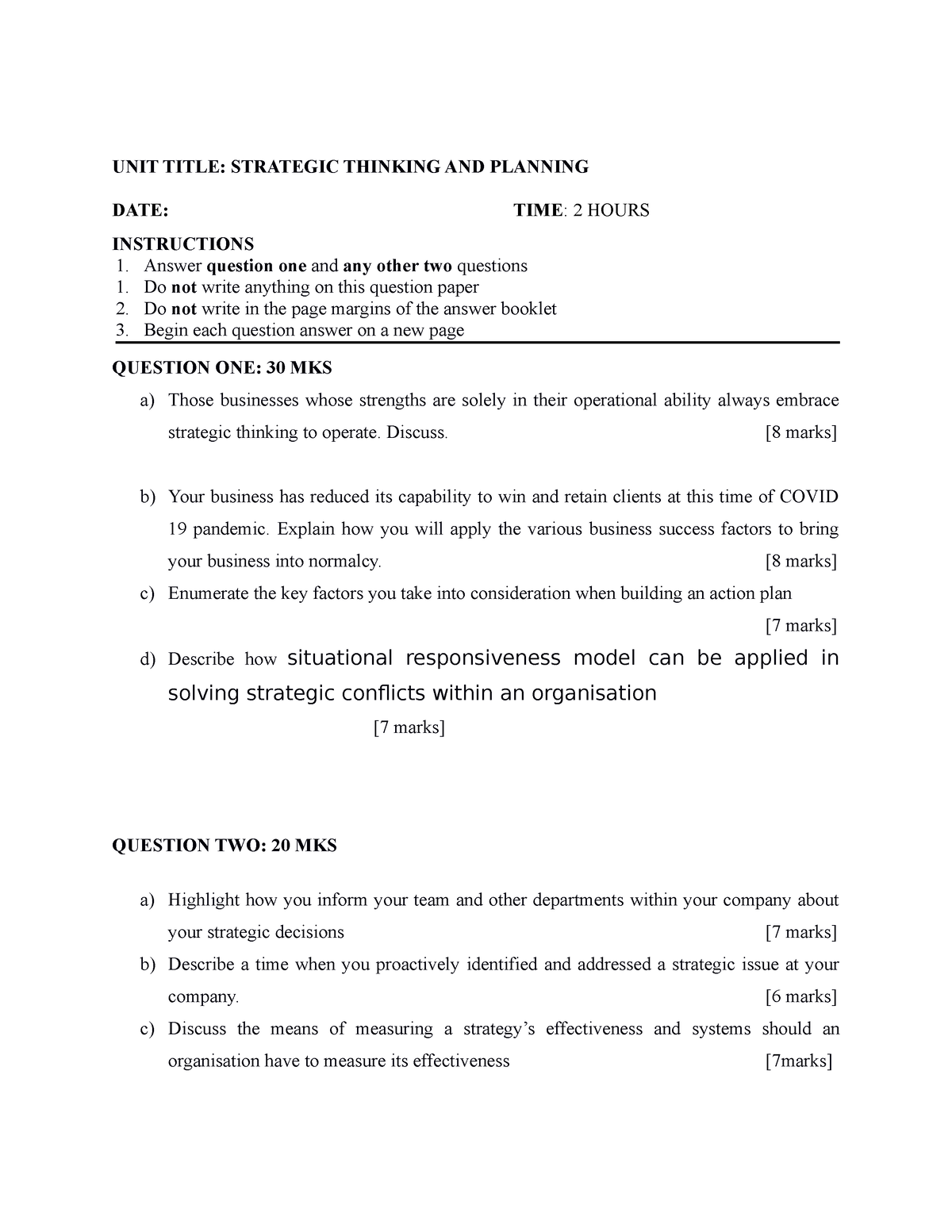 Lecture Notes On Strategic Thinking AND Planning - UNIT TITLE ...