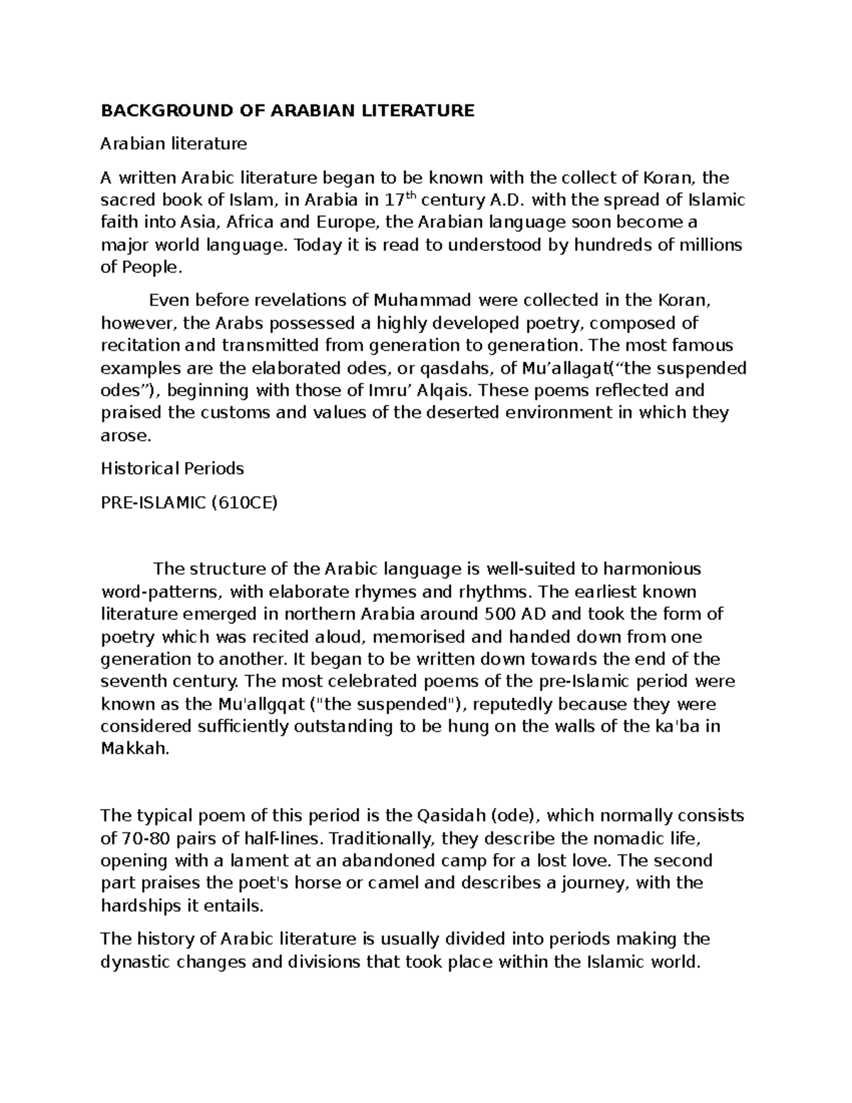 Arabian literature - with the spread of Islamic faith into Asia, Africa ...