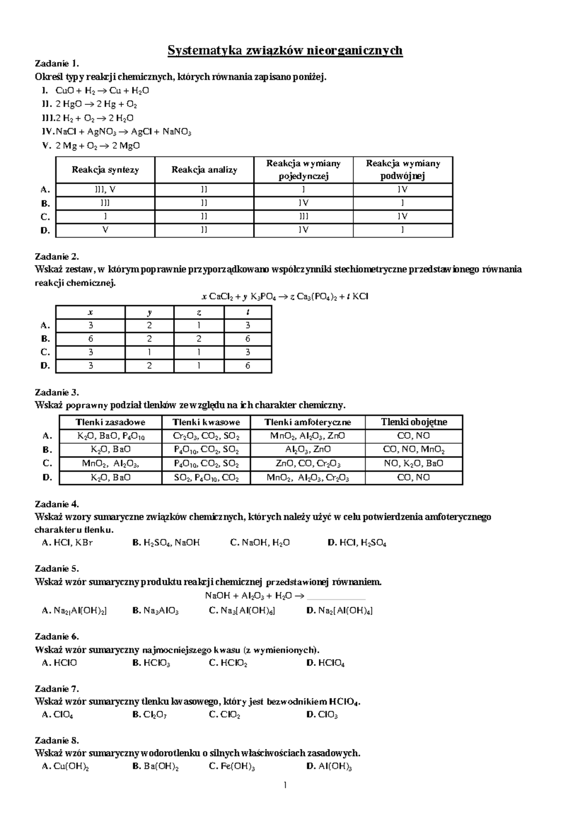 Systematyka związków nieorganicznych-1 - 1 Systematyka związków ...