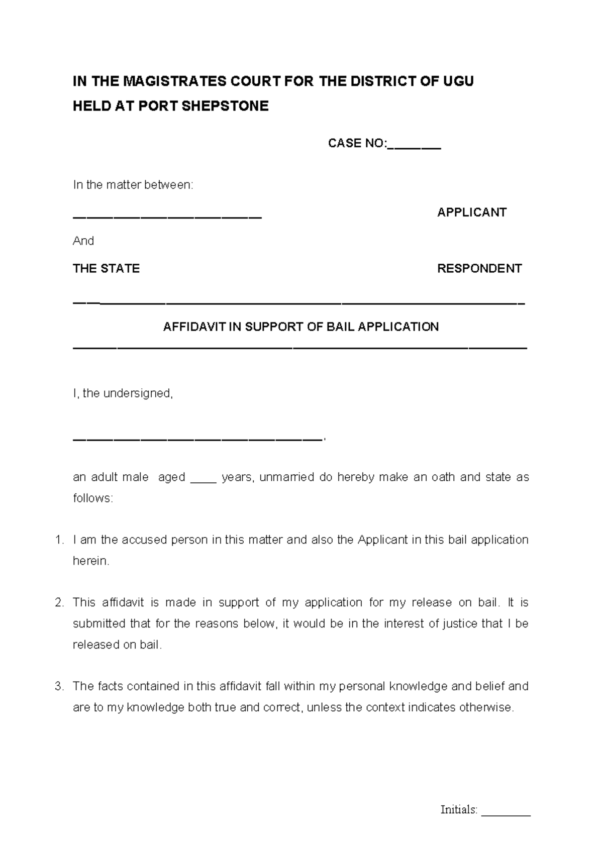 Bail affidavit district court criminal prosecution - IN THE MAGISTRATES ...
