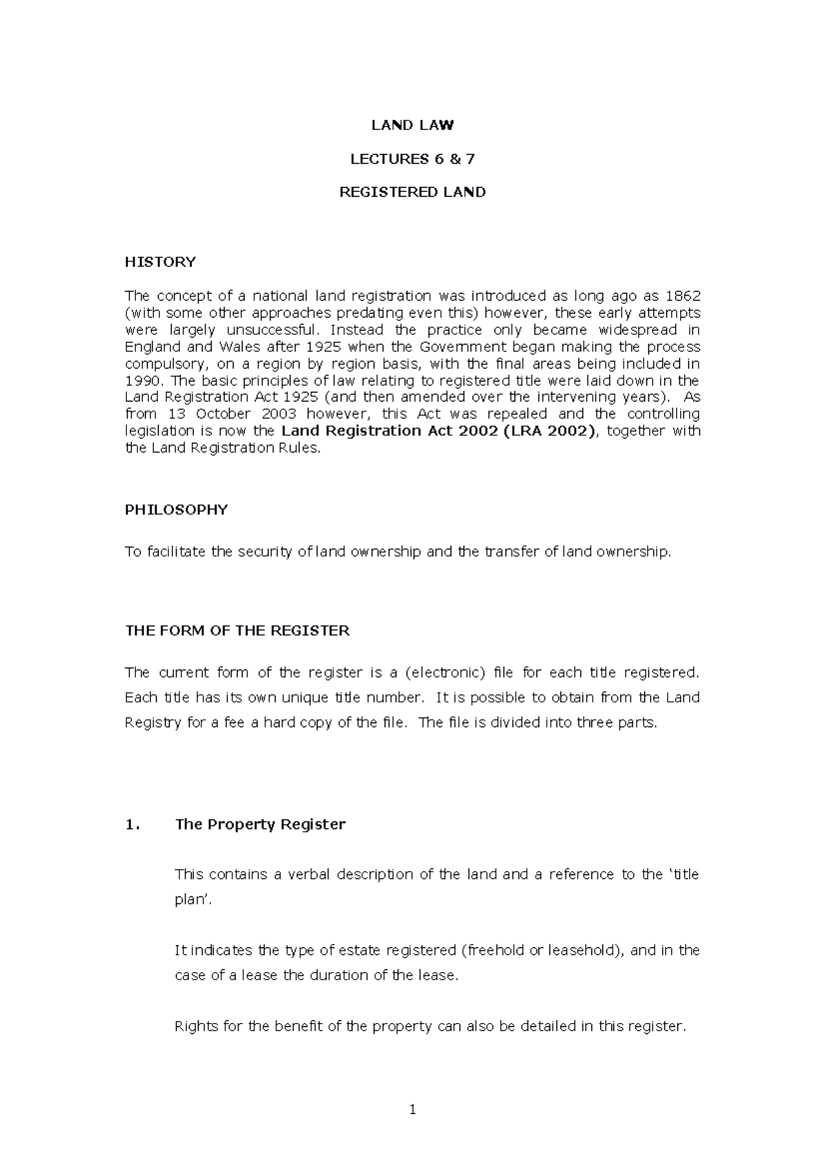 Lectures 6 7 Registered Land LAND LAW LECTURES 6 7 REGISTERED   Thumb 1200 1698 