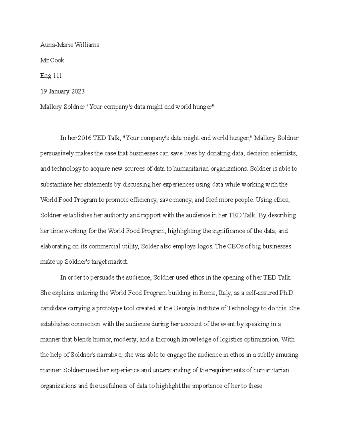 eng 111 essay example - Auna-Marie Williams Mr Eng 111 19 January 2023 ...
