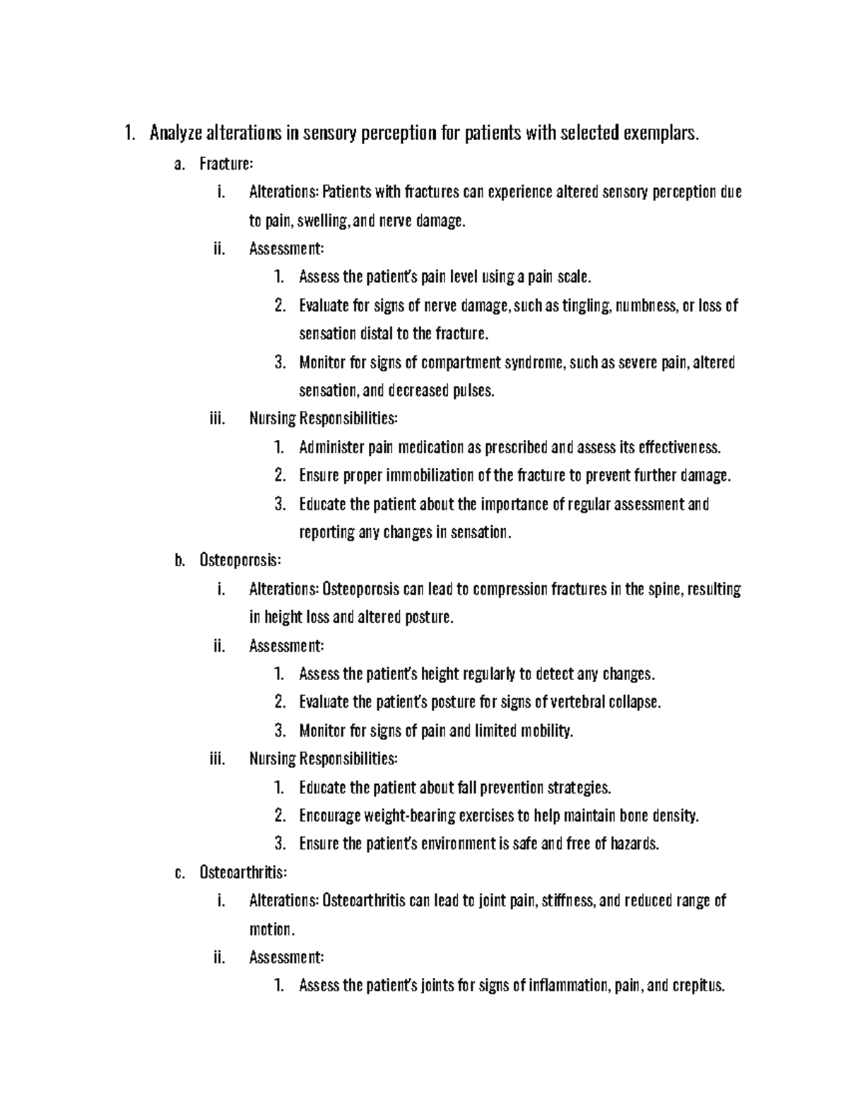 Mobility study guide - 1. Analyze alterations in sensory perception for ...