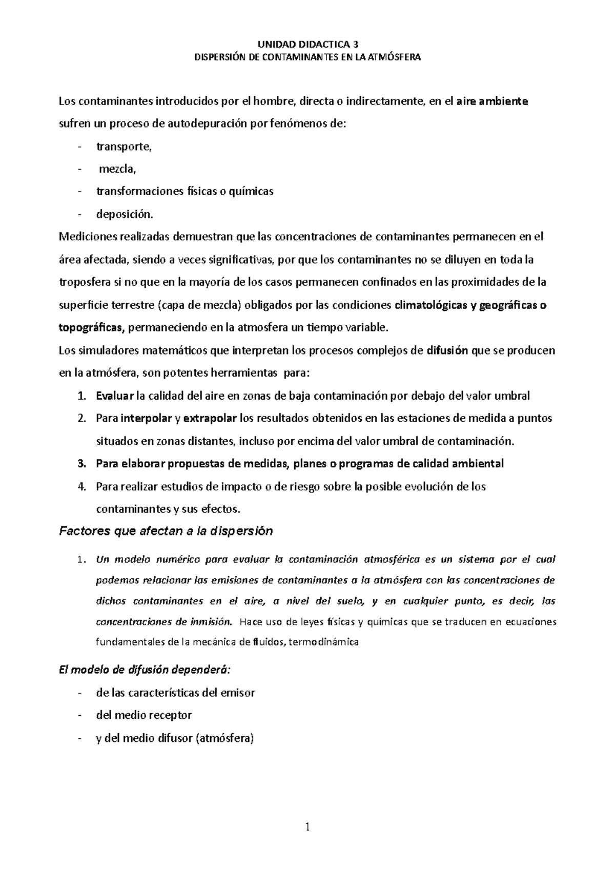 Unidad Didactica 3 Complemento - DISPERSIÓN DE CONTAMINANTES EN LA ...