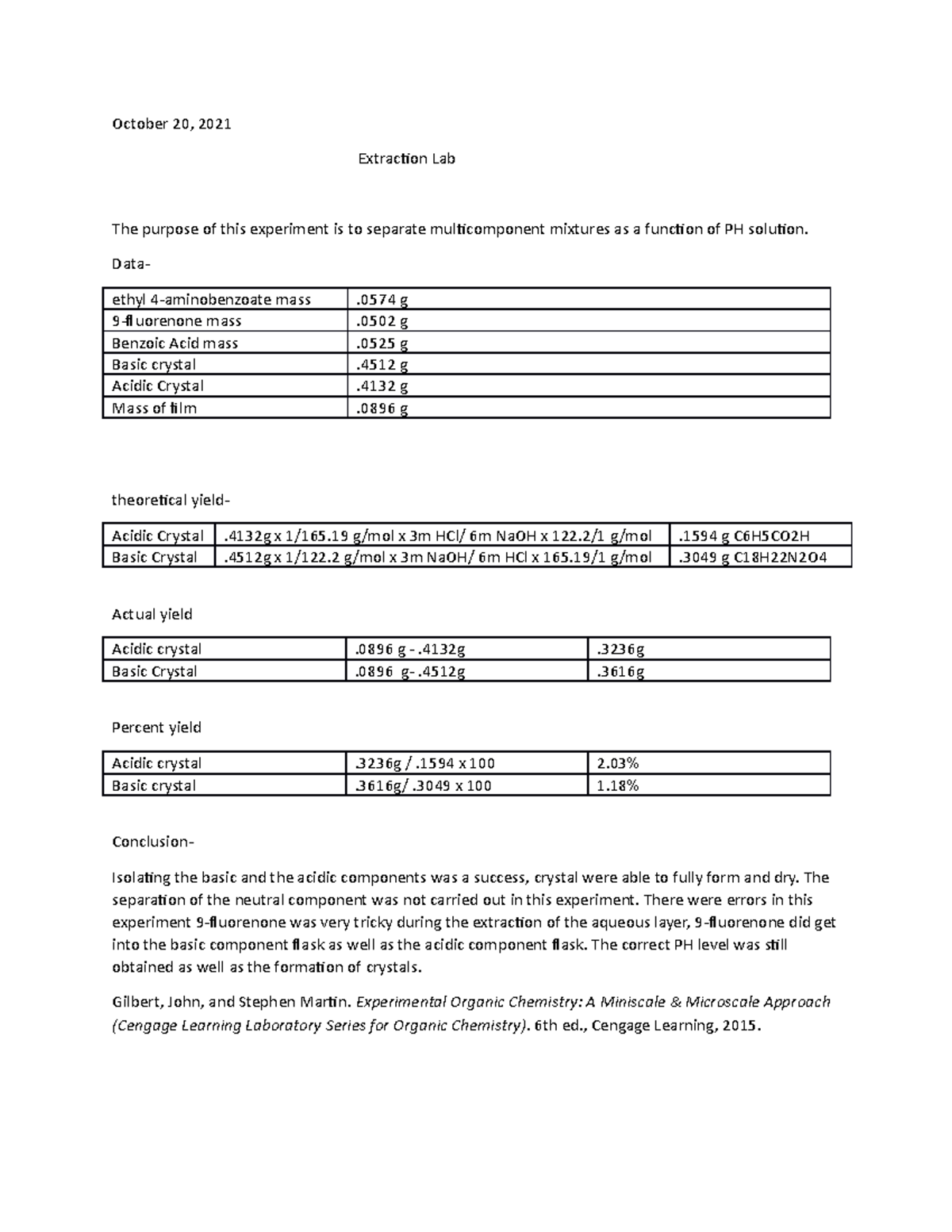 Extraction Lab report CHM2210L Studocu
