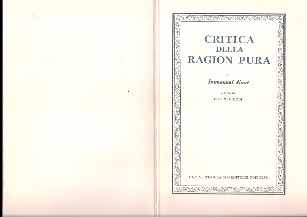 Kant, Critica della ragion pura - Storia della Filosofia Contemporanea
