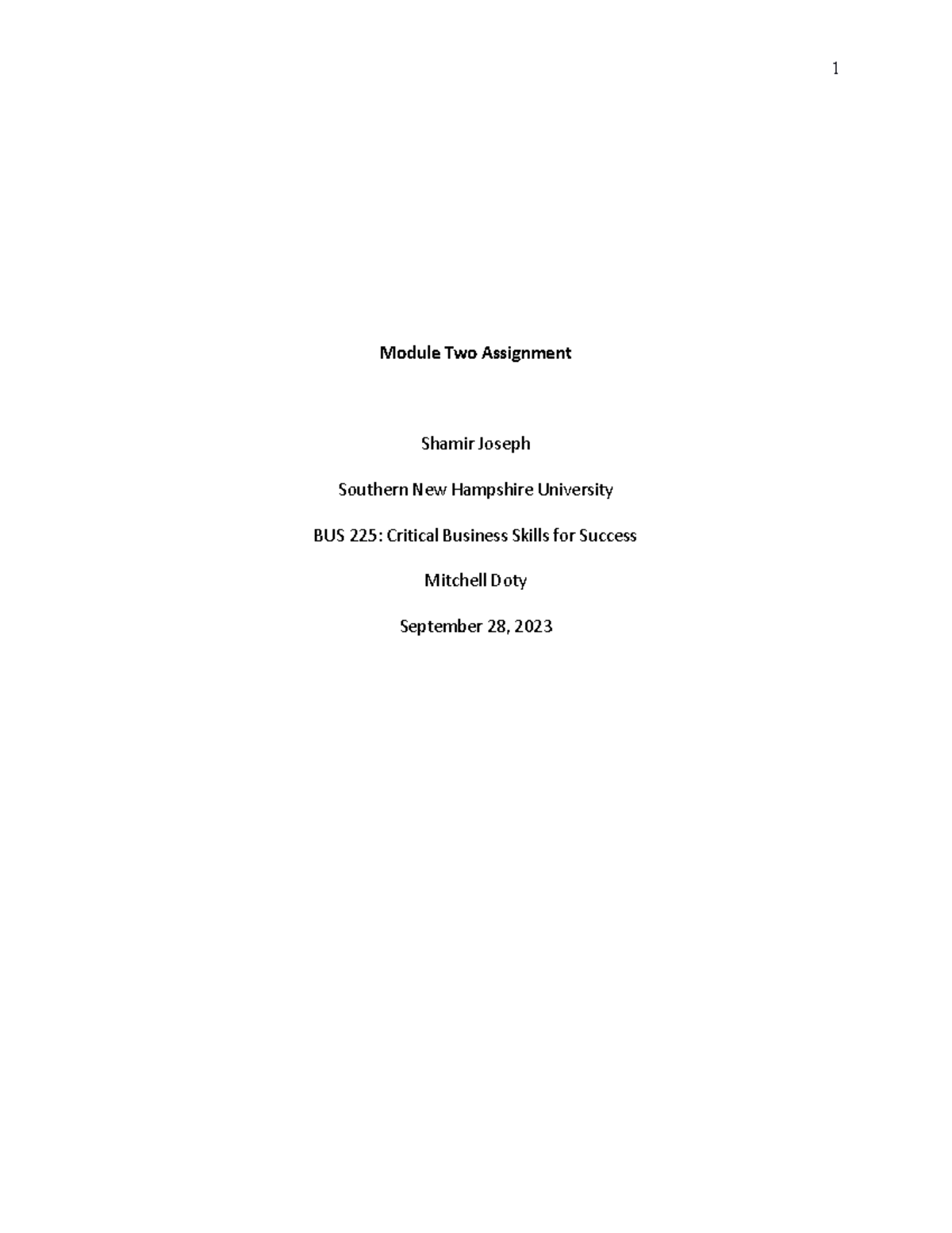 BUS 225 Module 2 Assignment - 1 Module Two Assignment Shamir Joseph ...