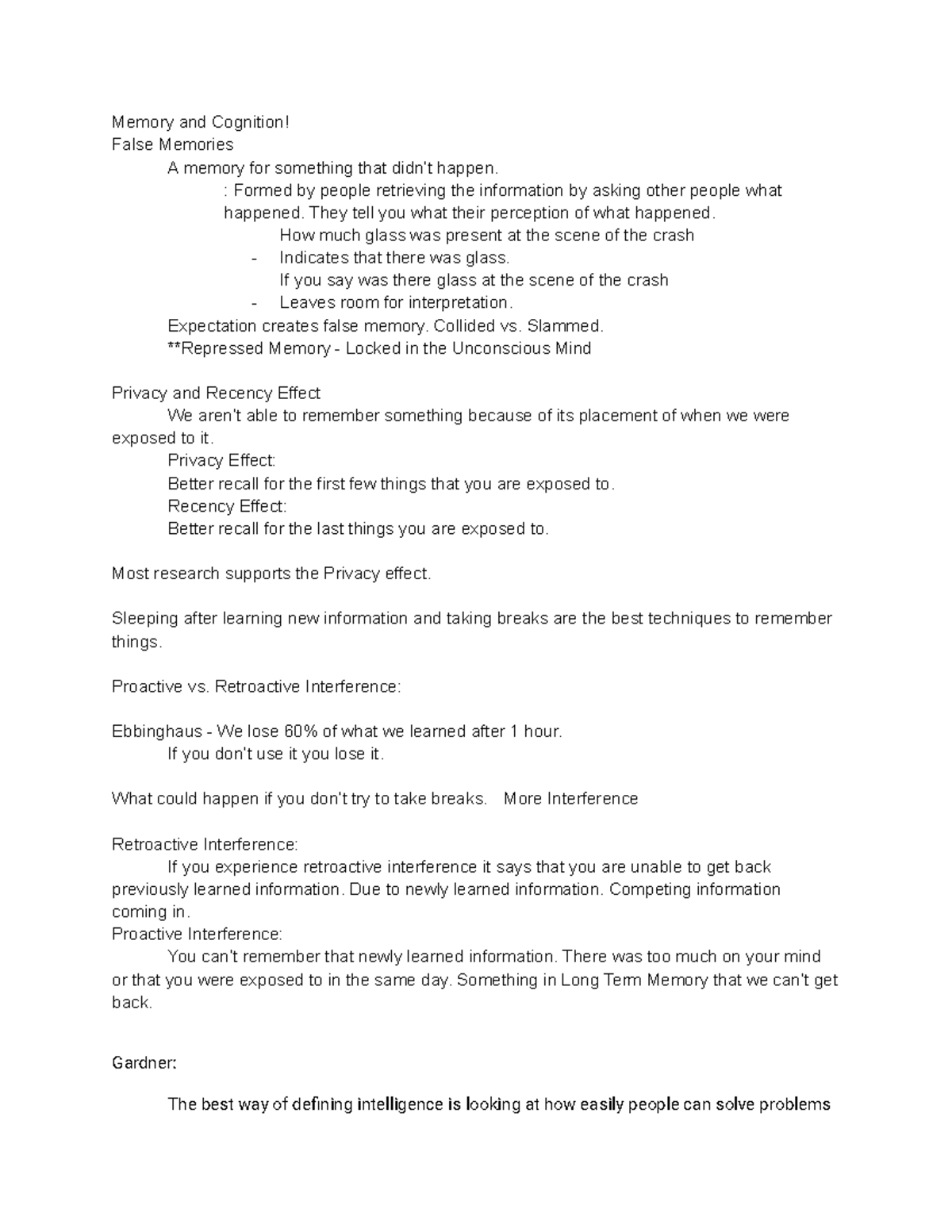 Psych Notes 10 2 17 - Elisa Banfield - Memory and Cognition! False ...