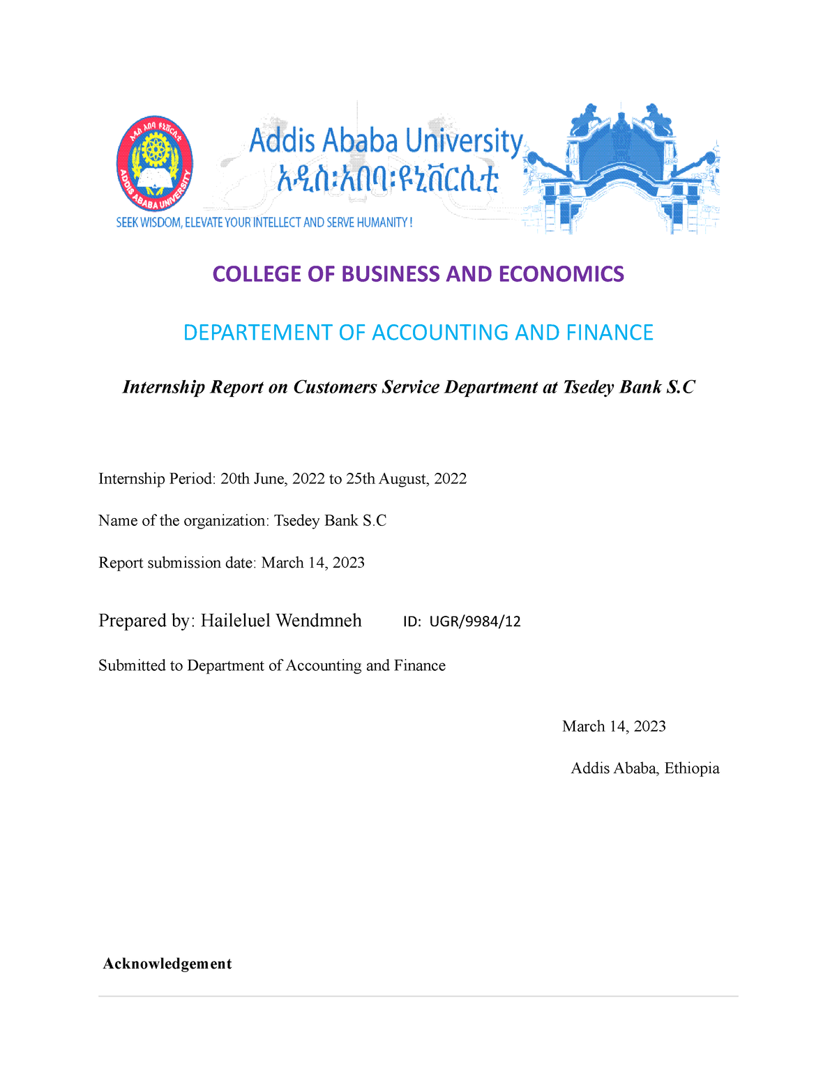 Internship Report BY Haileluel W COLLEGE OF BUSINESS AND ECONOMICS   Thumb 1200 1553 