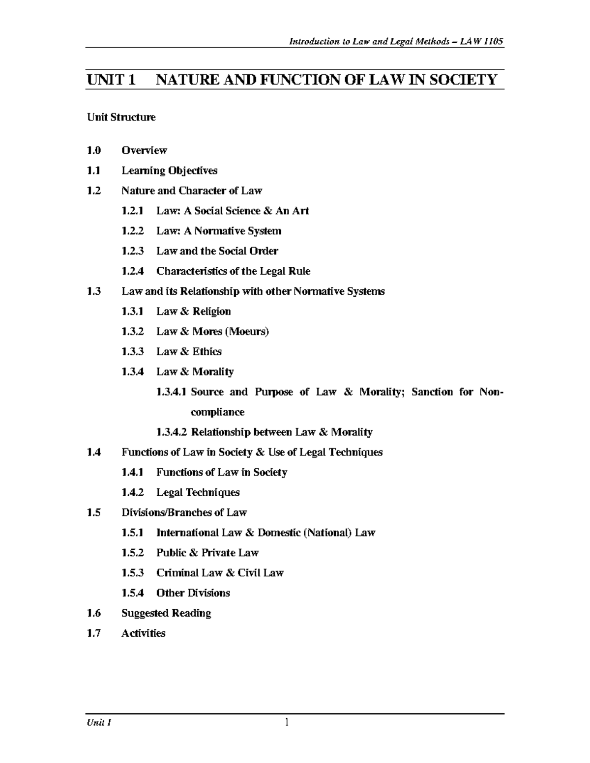 Unit 1 Law as a Social Norm - UNIT 1 NATURE AND FUNCTION OF LAW IN ...
