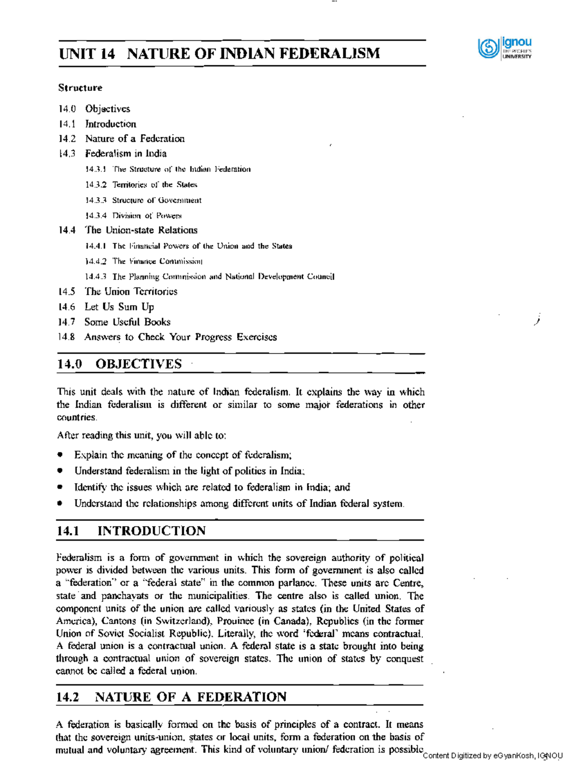 Unit14 UNIT 14 NATURE OF INDIAN FEDERALISM Structure 14 Objectives