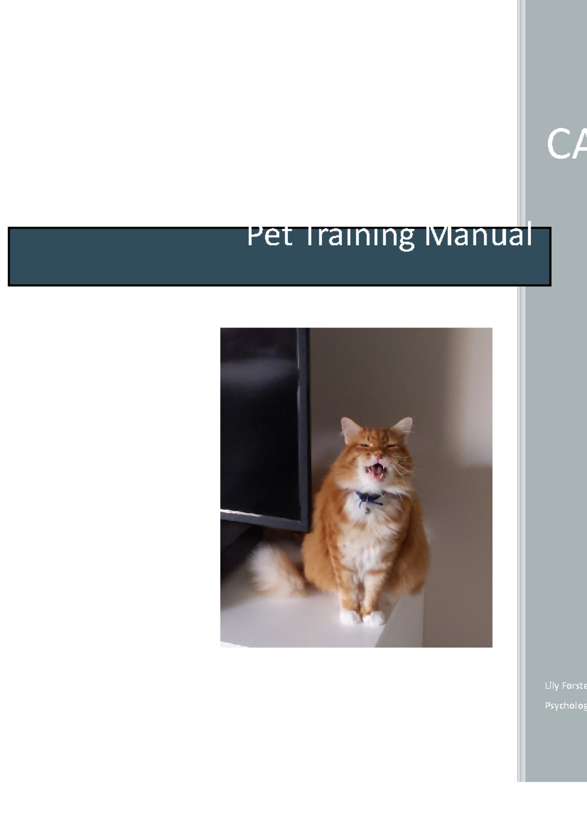 Pet training manual It is an assessment. CA Lily Forste Psycholog