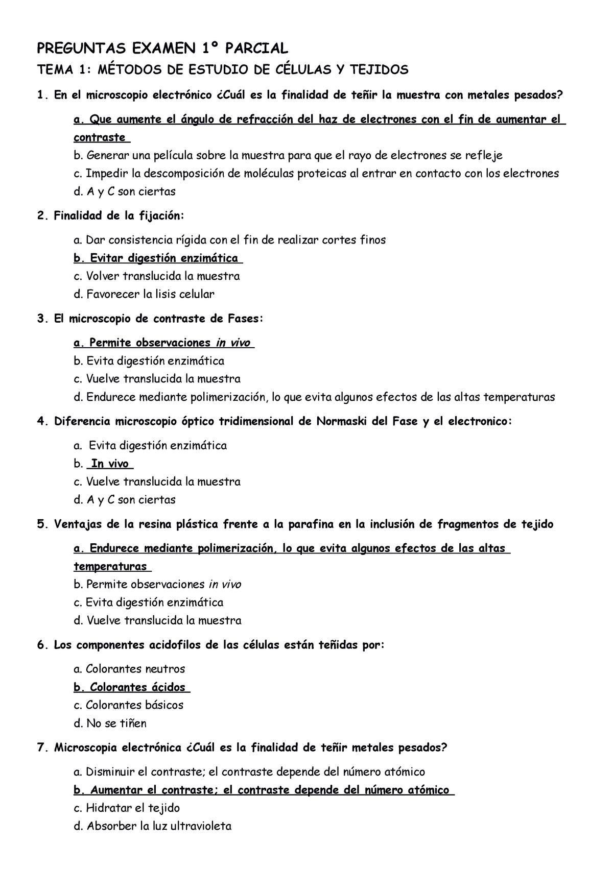 Primer Parcial Biologia Preguntas - PREGUNTAS EXAMEN 1º PARCIAL TEMA 1 ...