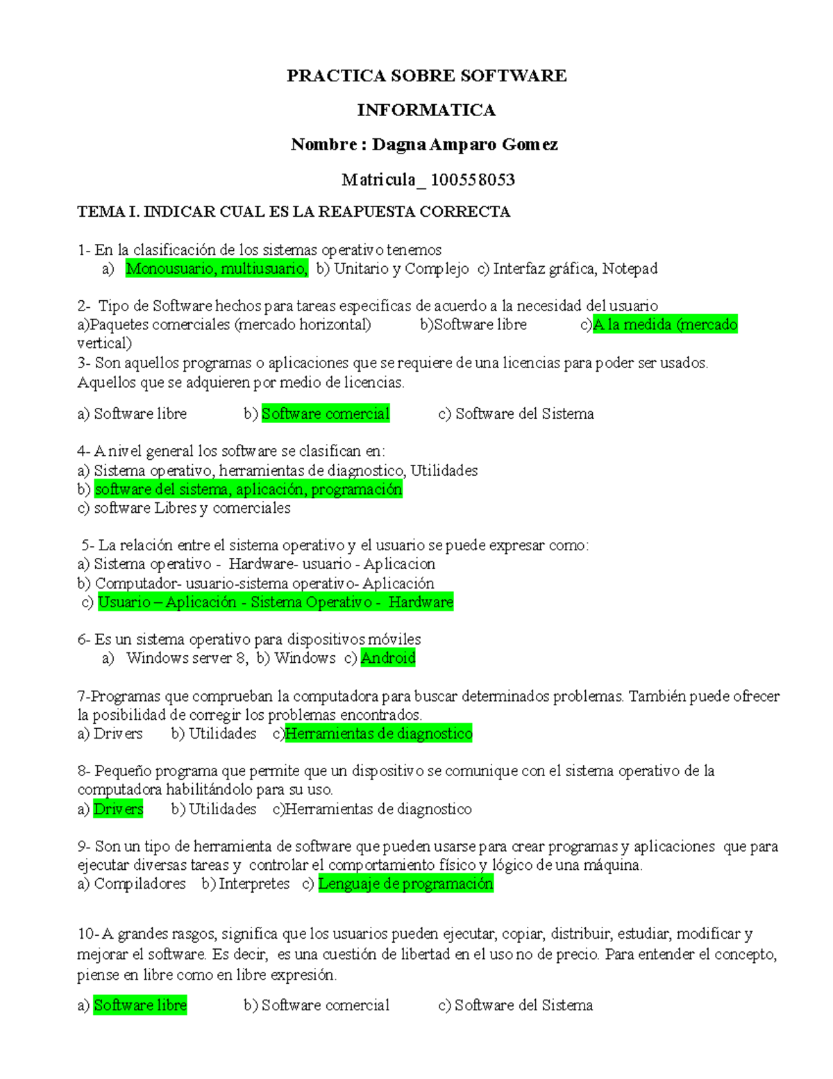 Software Informática aplicada PRACTICA SOBRE SOFTWARE INFORMATICA