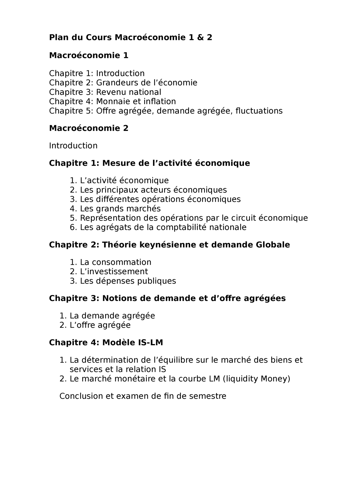 Plan Du Cours Macroéconomie 1 Et 2 - Plan Du Cours Macroéconomie 1 & 2 ...