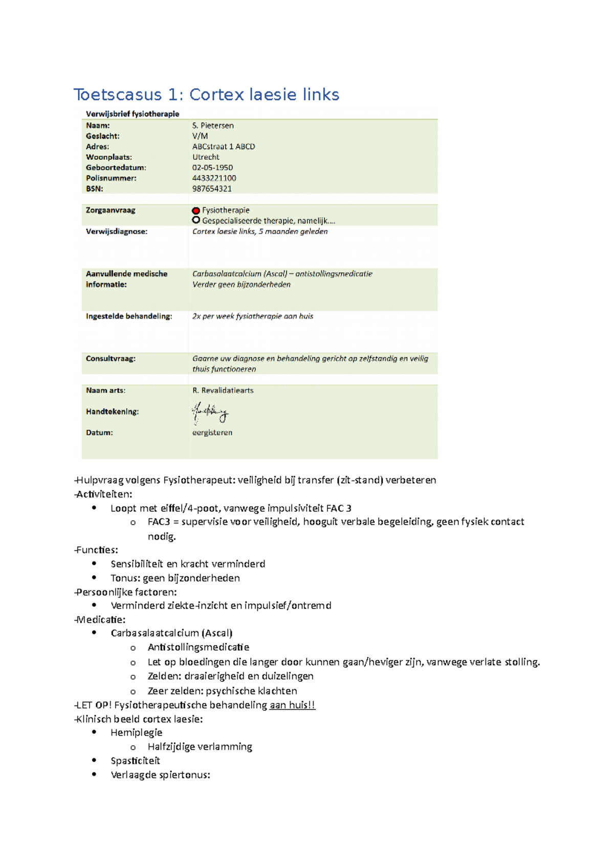 Toetscasus 1 Cortex Laesie (transfers) - Toetscasus 1: Cortex Laesie ...