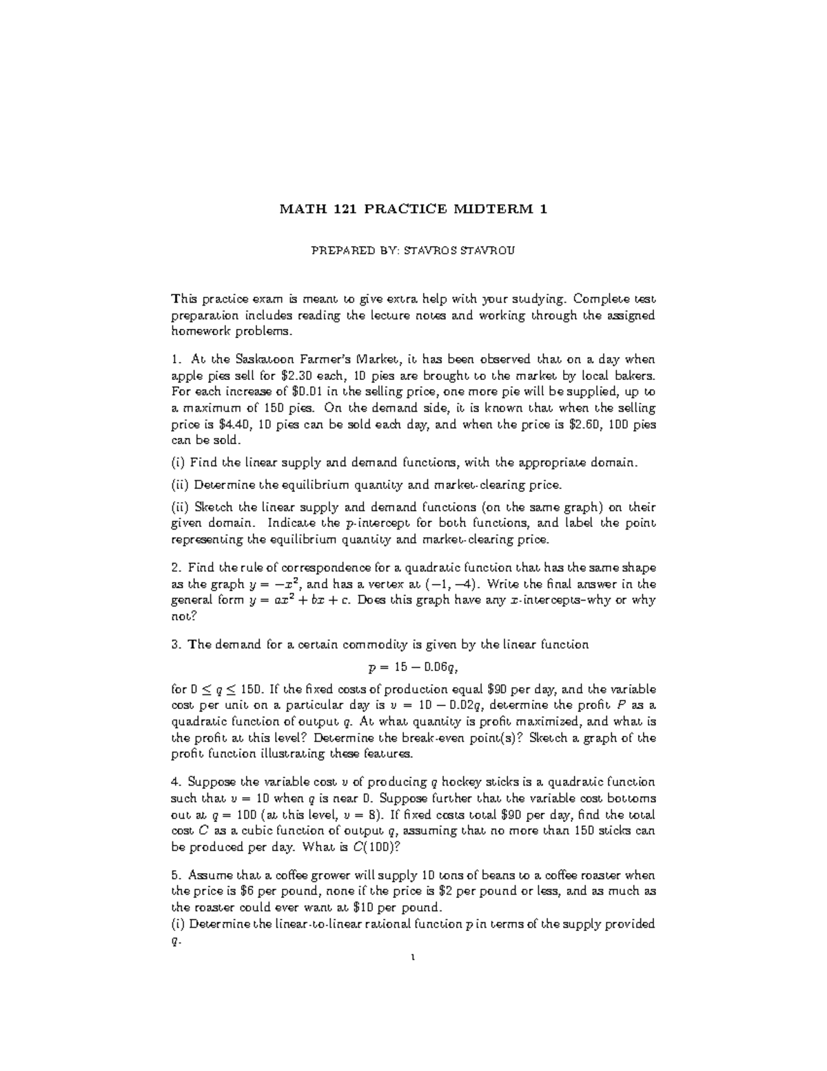 Practical - Practice exam questions for mditerm - MATH 121 PRACTICE ...