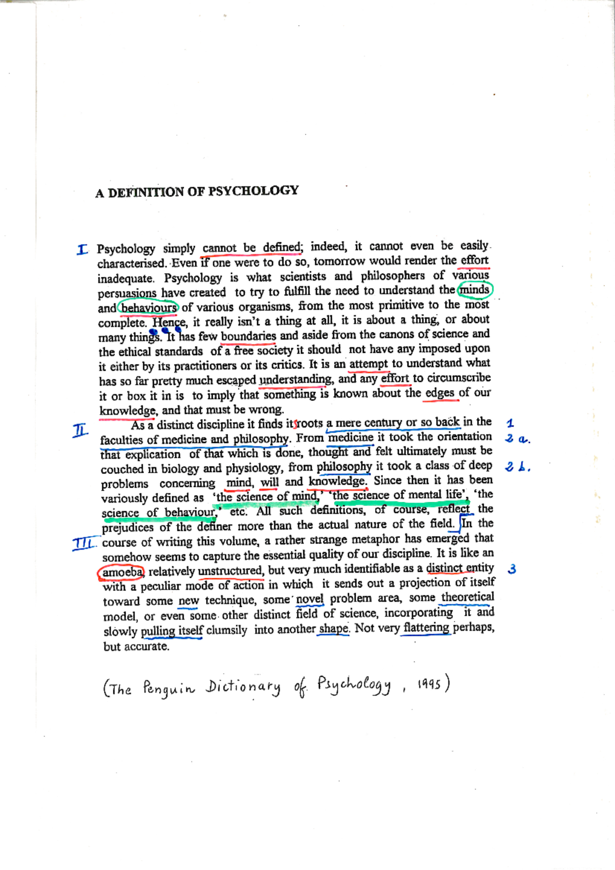 A Definition of Psychology keys (text) Lingua Inglese 3 Studocu