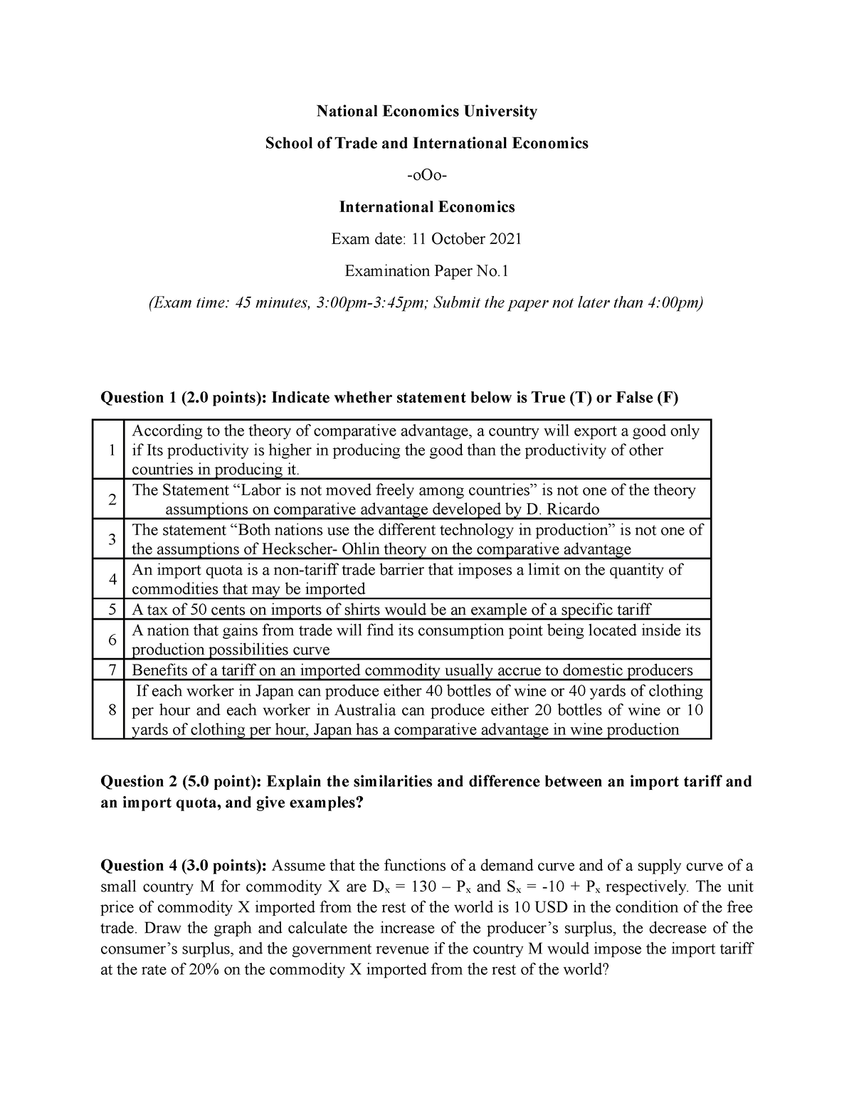 Midterm Exam For Review - National Economics University School Of Trade ...